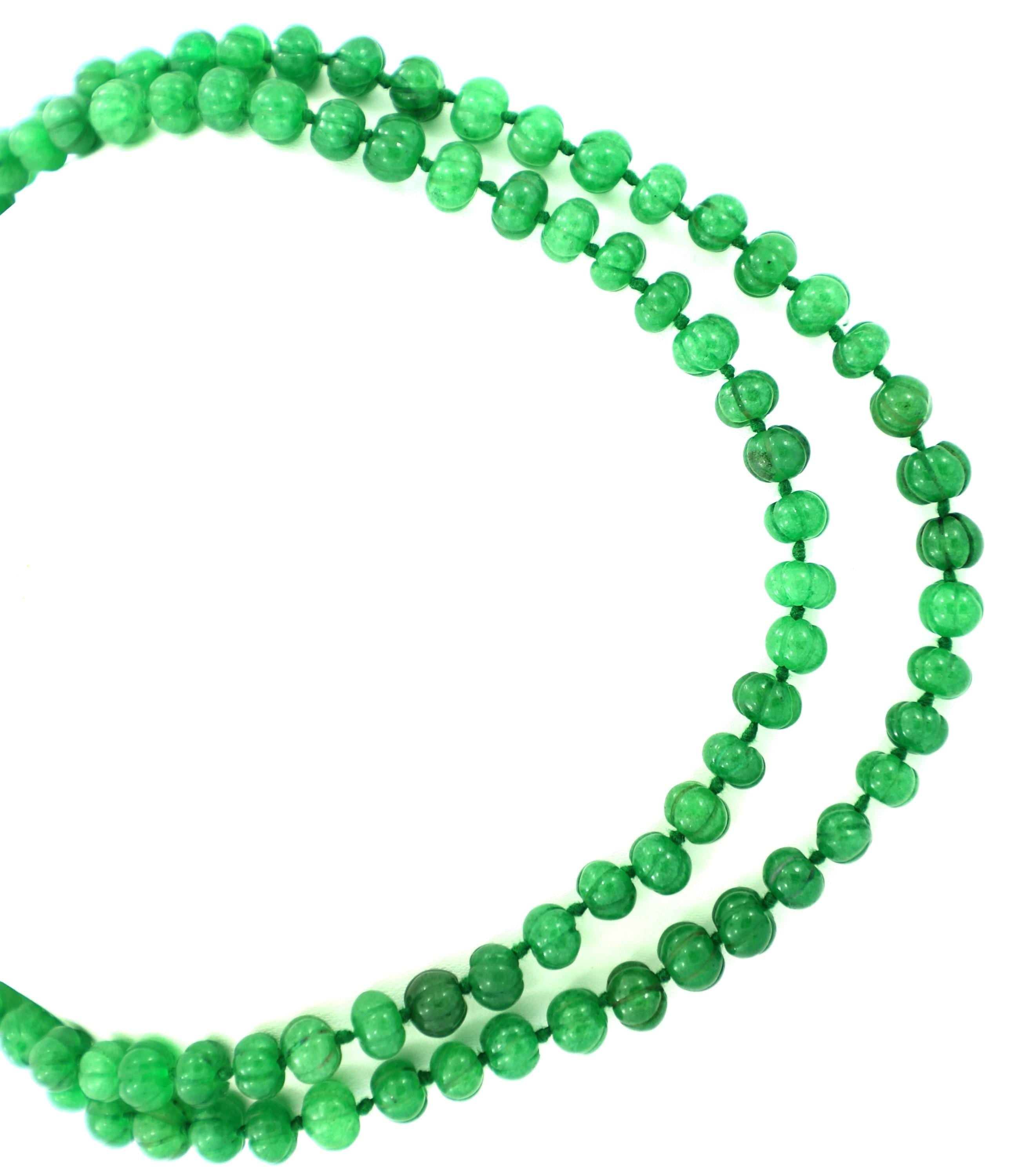 Natural Emerald Melon Cut Beads Strand, 8mm Carved Gemstone Necklace Supply