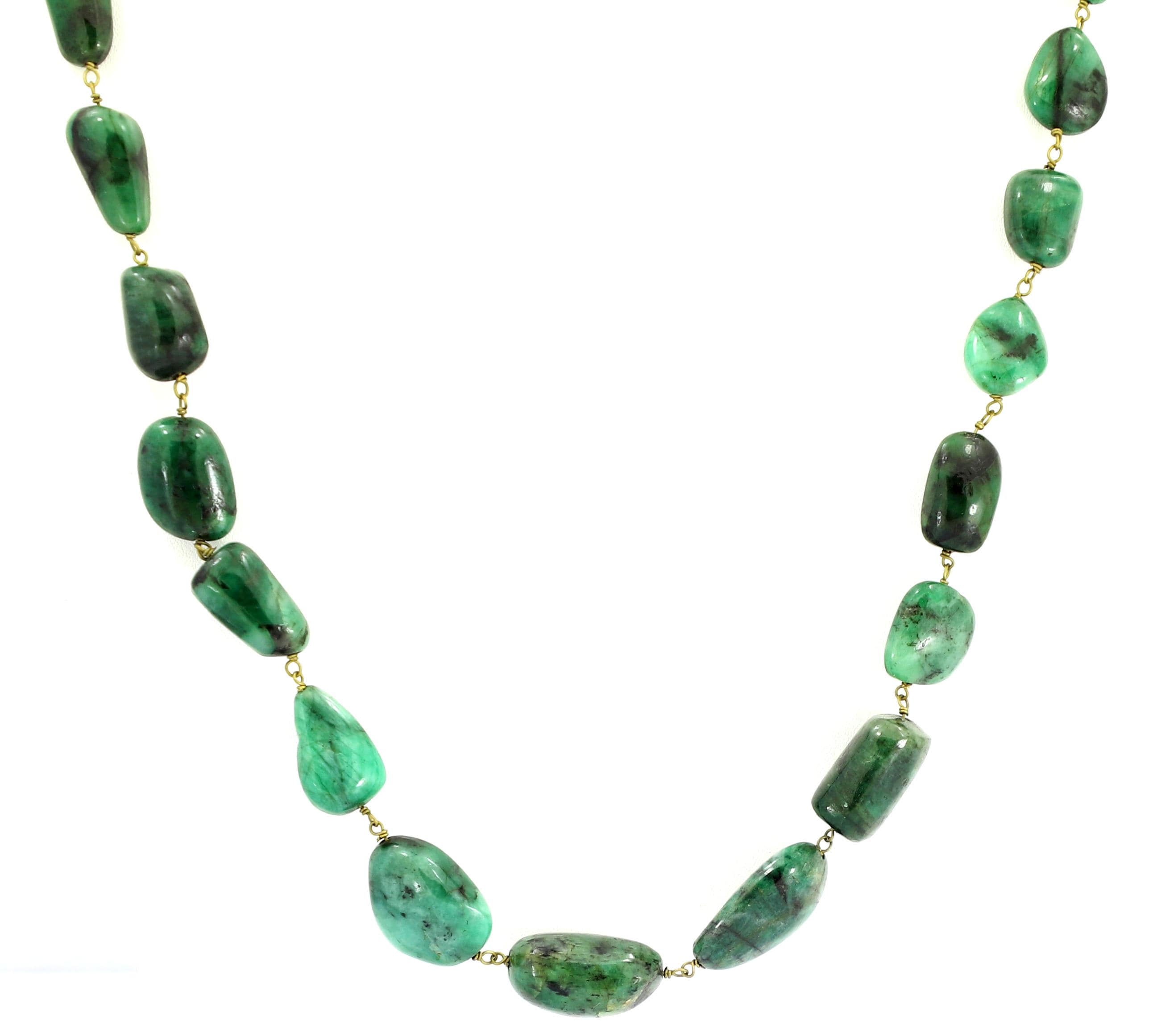 Natural Emerald Tumble Beads Strand, 298 Carat Green Gemstone Necklace (4mm-13mm)
