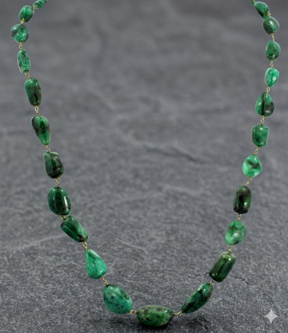Natural Emerald Tumble Beads Strand, 298 Carat Green Gemstone Necklace (4mm-13mm)