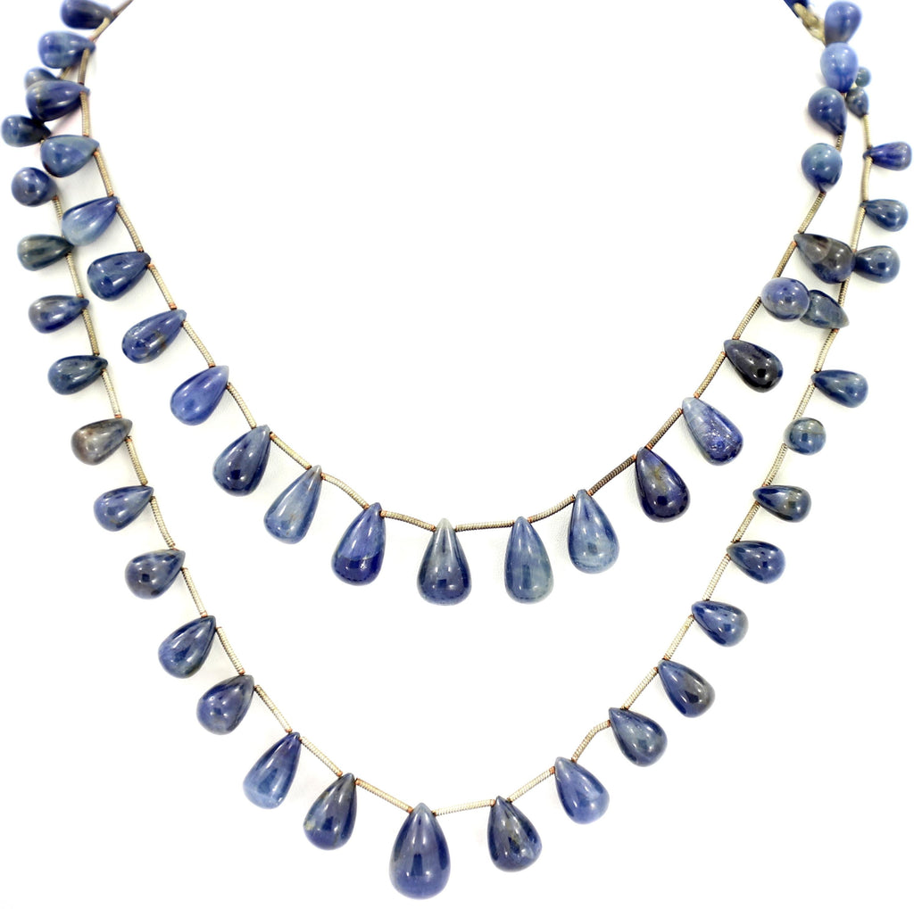 Natural Blue Sapphire Drop Beads Strand, 4mm-10mm Gemstone Jewelry Making Supply