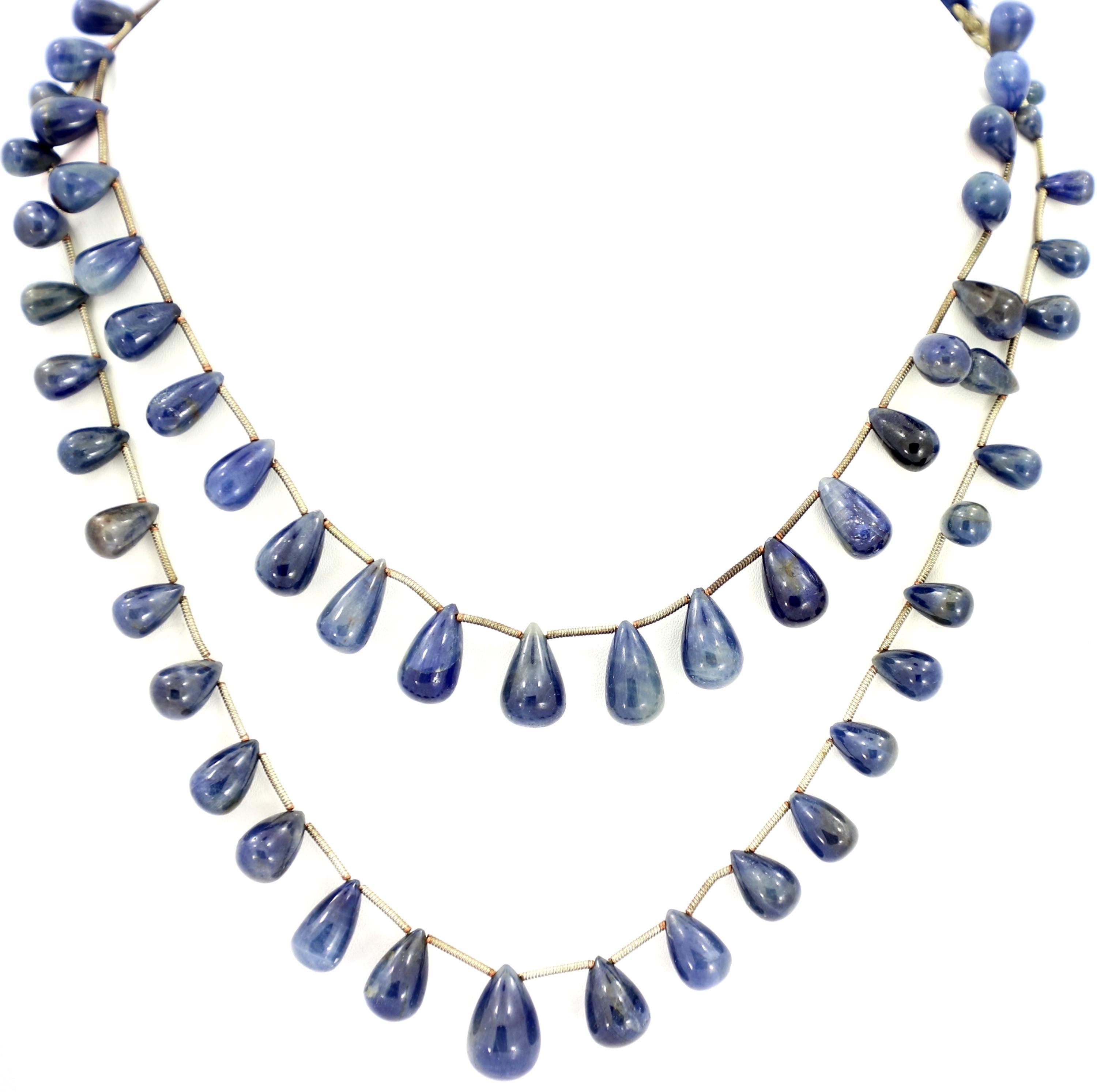Natural Blue Sapphire Drop Beads Strand, 4mm-10mm Gemstone Jewelry Making Supply