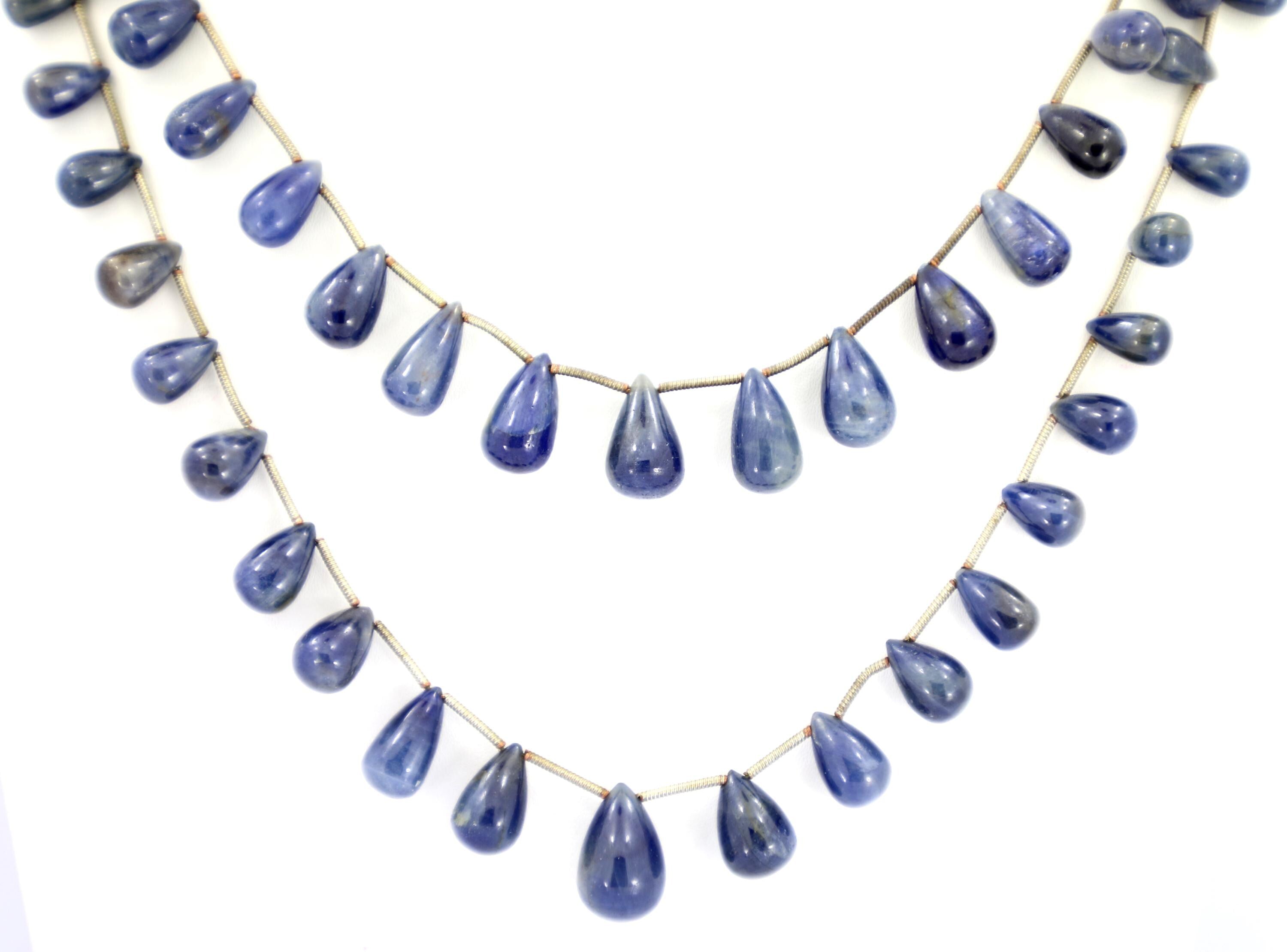 Natural Blue Sapphire Drop Beads Strand, 4mm-10mm Gemstone Jewelry Making Supply