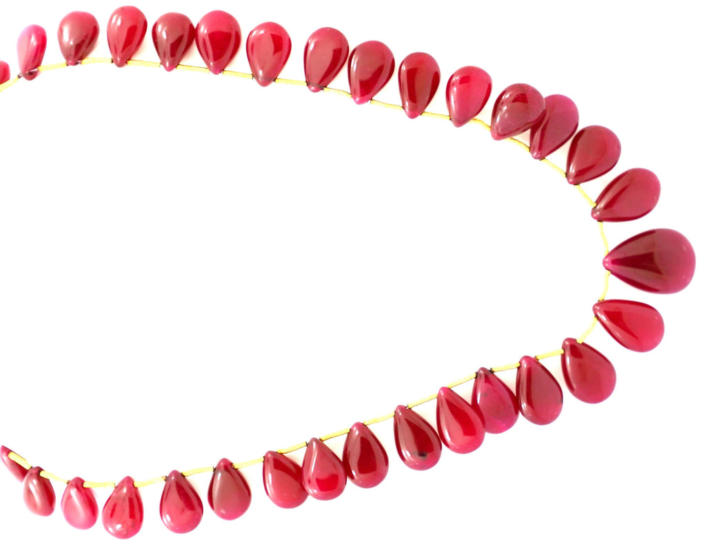 Glass-Filled Ruby Drop Beads Strand, 452.3 Carat Red Gemstone Necklace 11-19mm