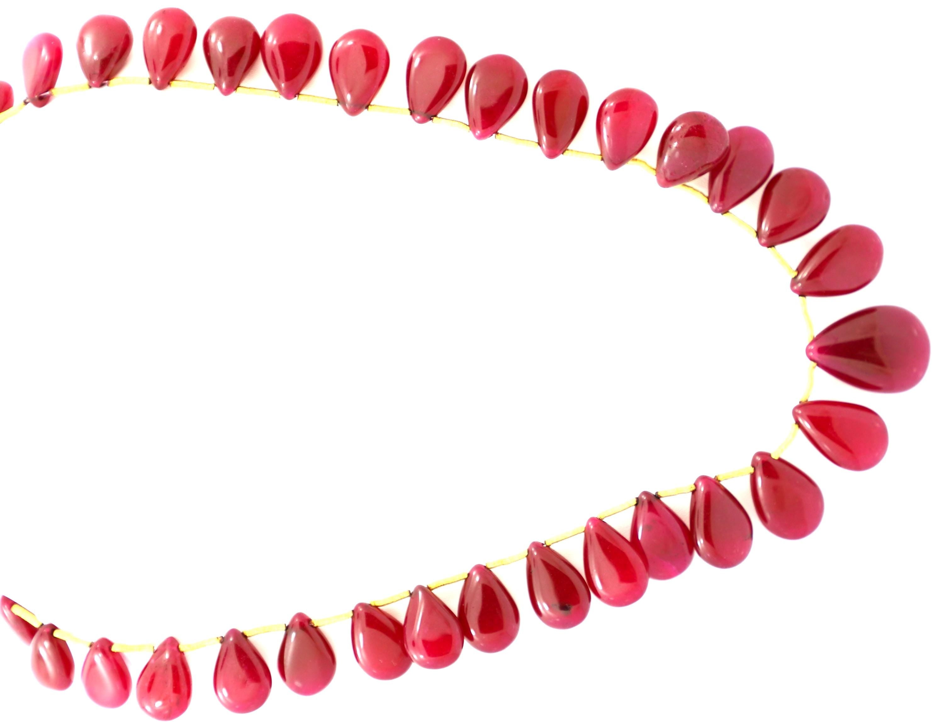 Glass-Filled Ruby Drop Beads Strand, 452.3 Carat Red Gemstone Necklace 11-19mm