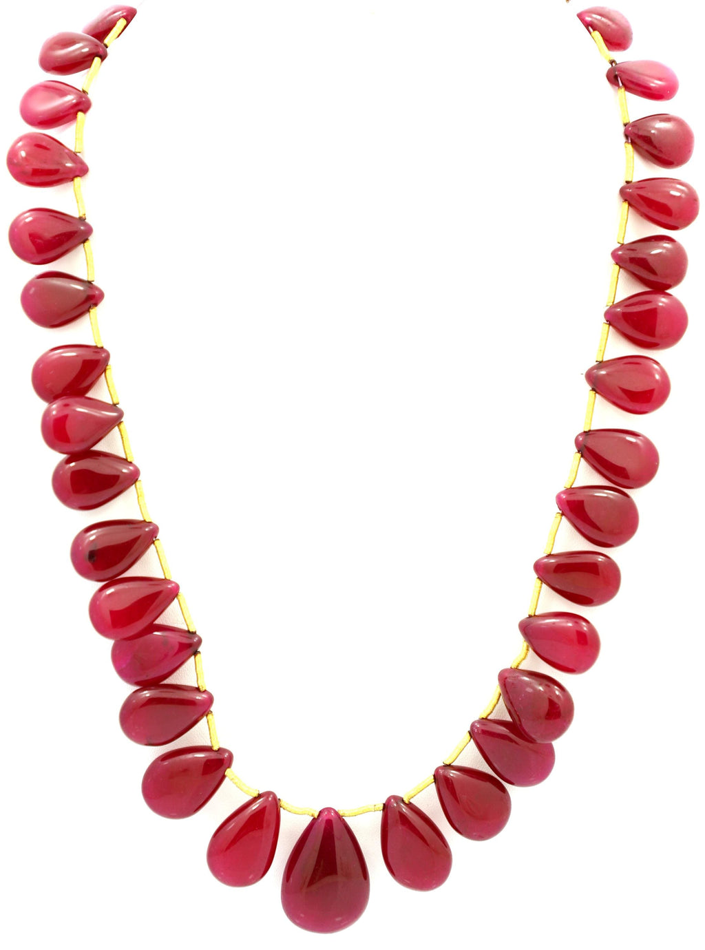 Glass-Filled Ruby Drop Beads Strand, 452.3 Carat Red Gemstone Necklace 11-19mm