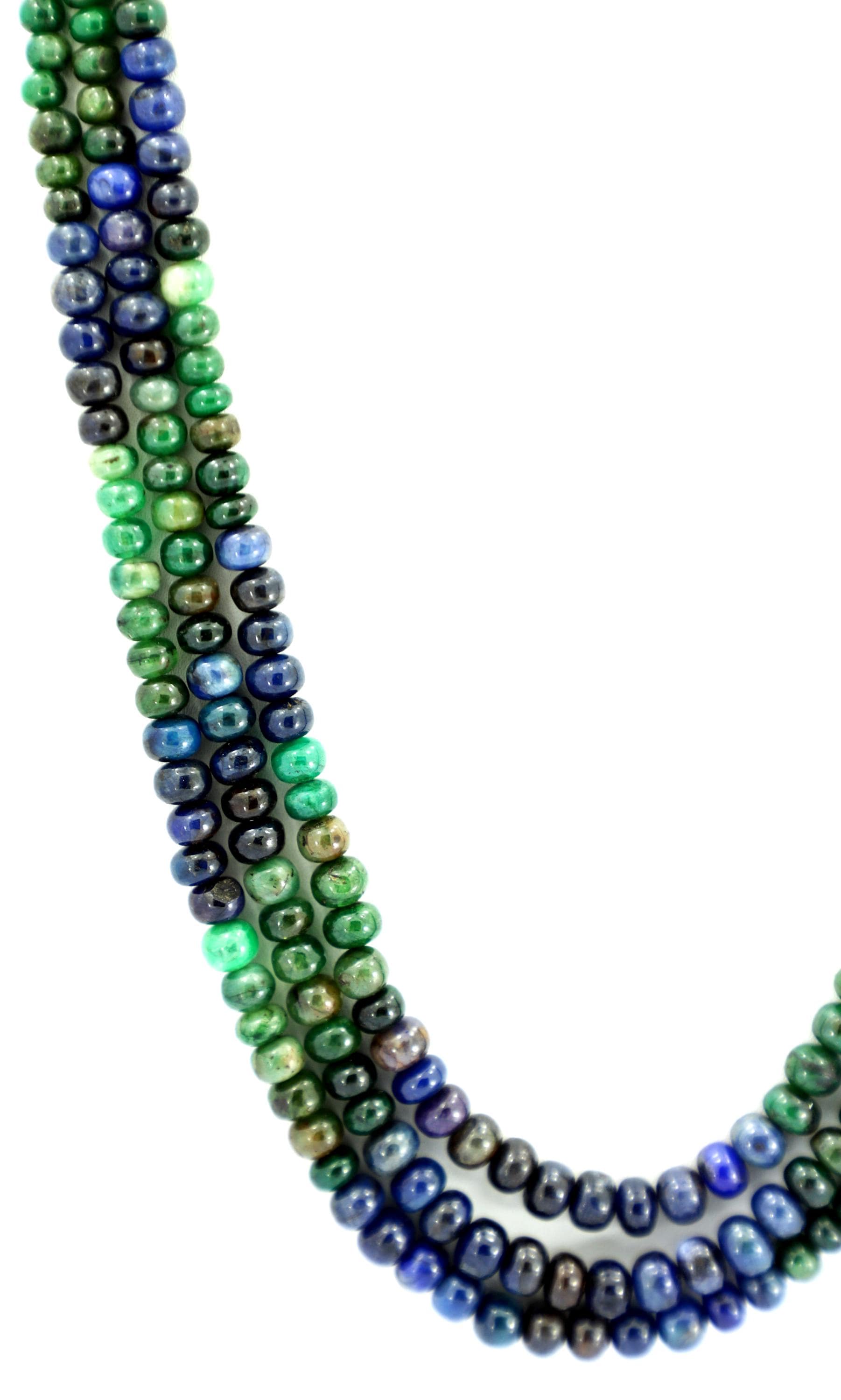 Natural Emerald Sapphire Round Beads Strand, 617 Carat Gemstone Jewelry Making (5mm-7mm)