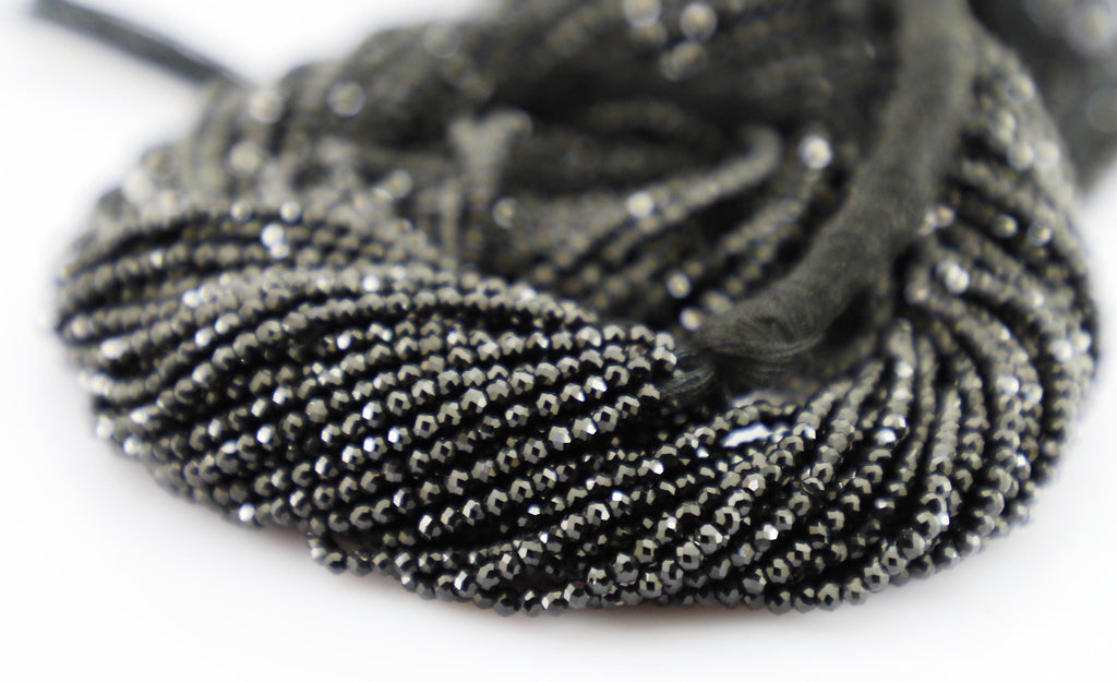 Natural Black Spinel Faceted Round Beads, 2mm Gemstone Strand for Jewelry Making