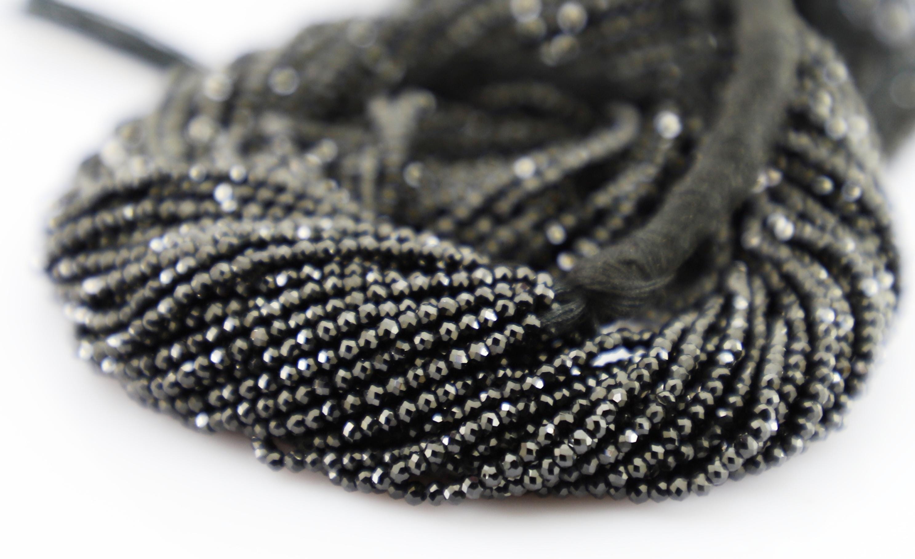 Natural Black Spinel Faceted Round Beads, 2mm Gemstone Strand for Jewelry Making