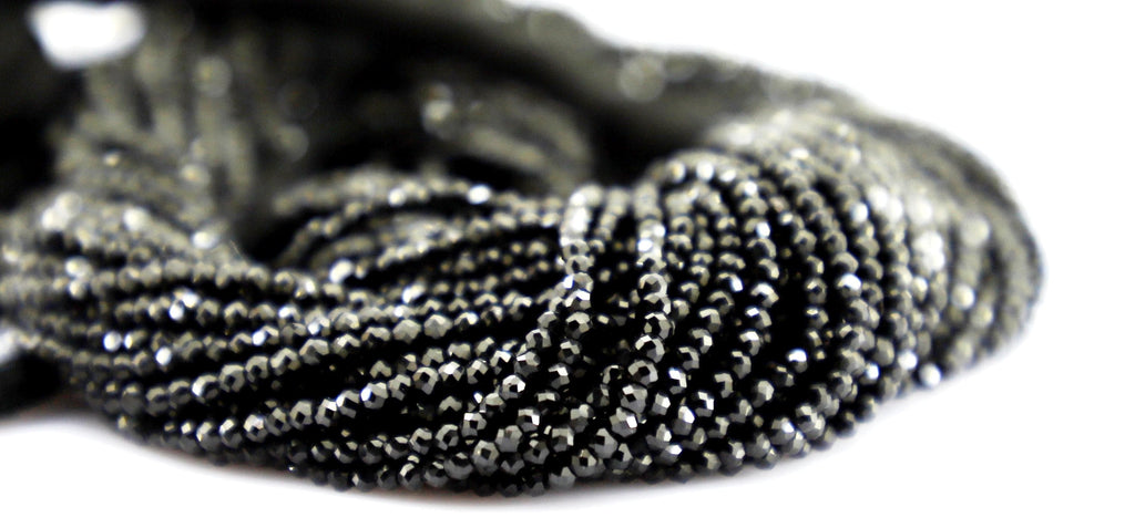 Natural Black Spinel Faceted Round Beads, 2mm Gemstone Strand for Jewelry Making
