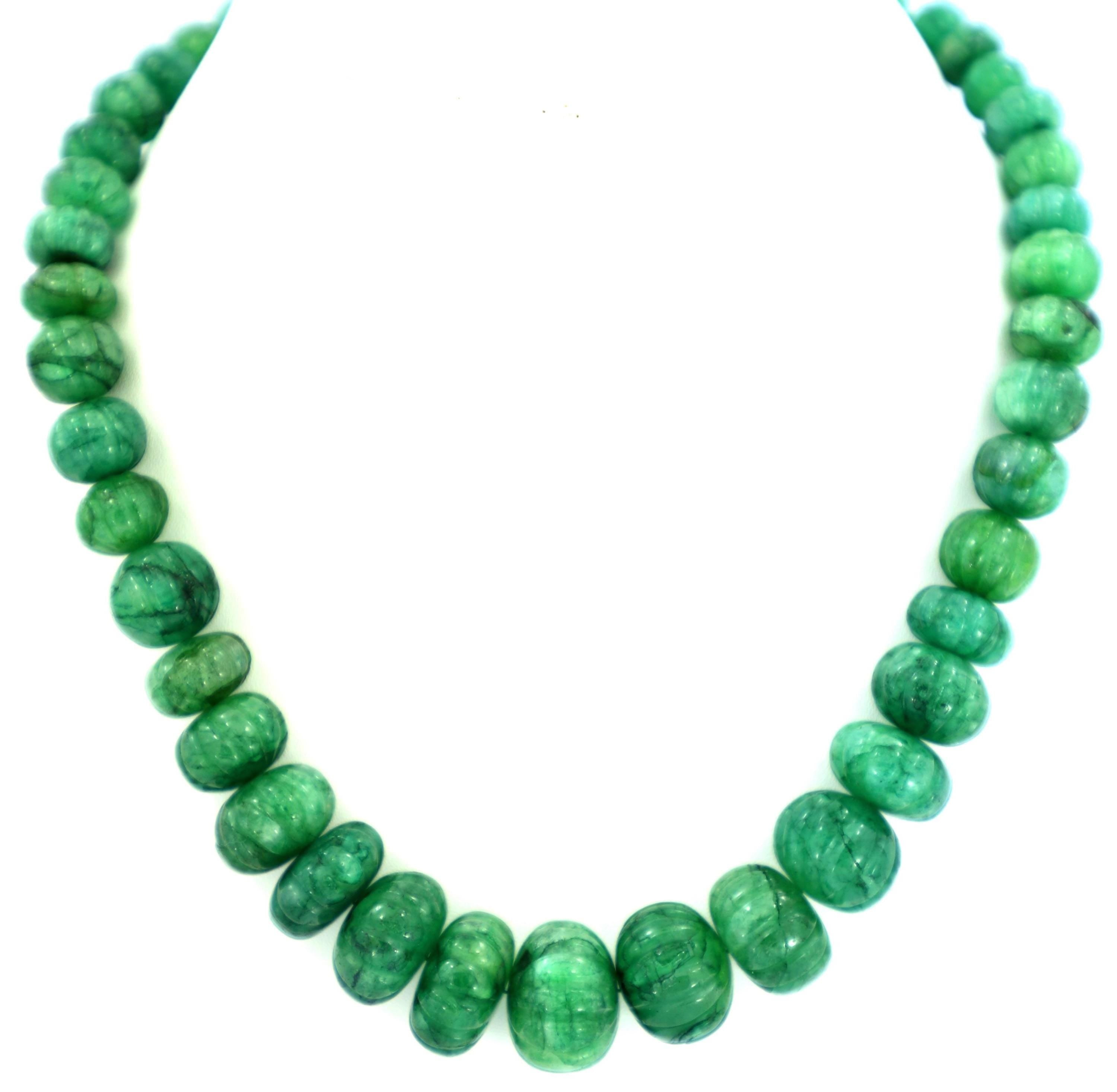Natural Emerald Melon Cut Beads Strand, 407.5 Carat, 7-17mm, Jewelry Making Supply