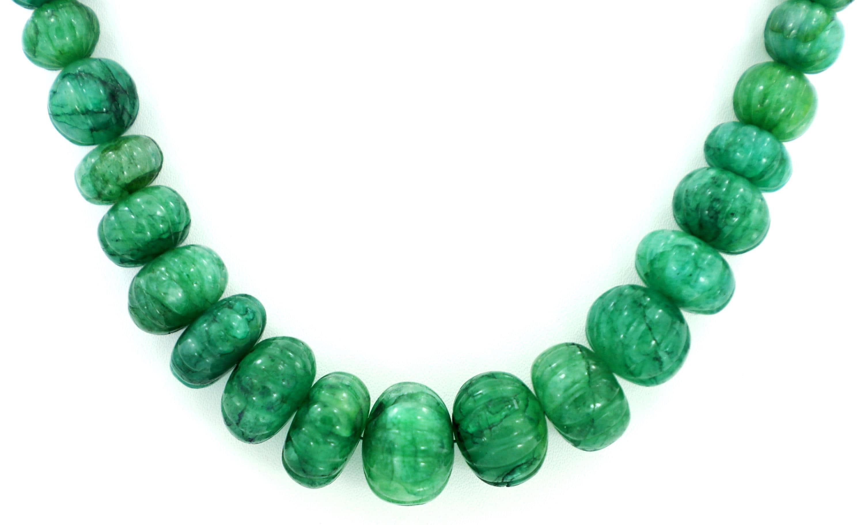 Natural Emerald Melon Cut Beads Strand, 407.5 Carat, 7-17mm, Jewelry Making Supply
