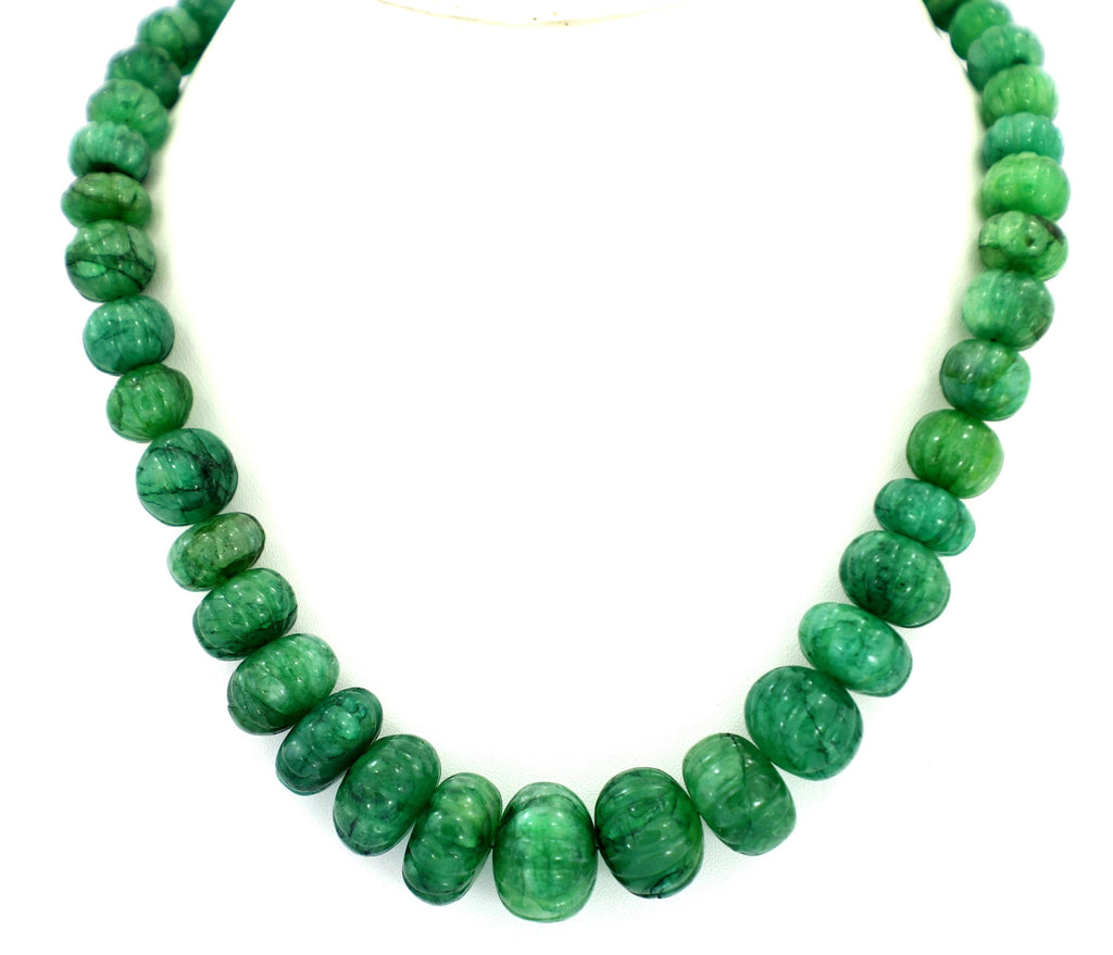 Natural Emerald Melon Cut Beads Strand, 407.5 Carat, 7-17mm, Jewelry Making Supply