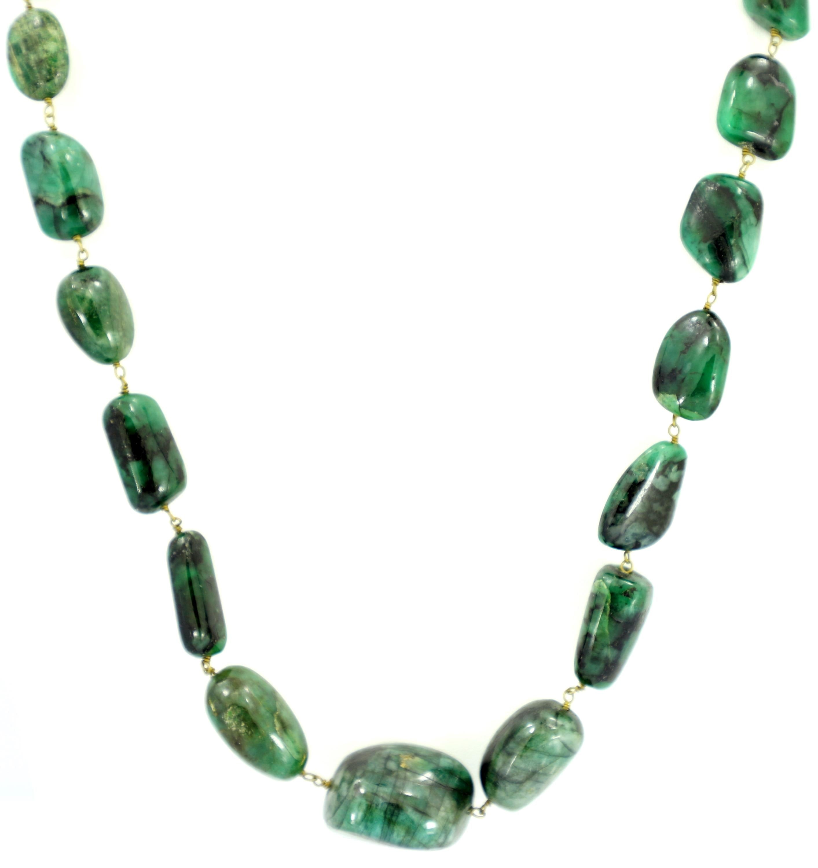 Natural Emerald Tumble Beads Strand, 403.5 Carat Green Gemstone Necklace 7mm-19mm