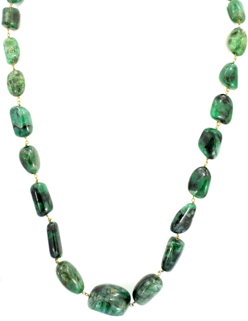 Natural Emerald Tumble Beads Strand, 403.5 Carat Green Gemstone Necklace 7mm-19mm