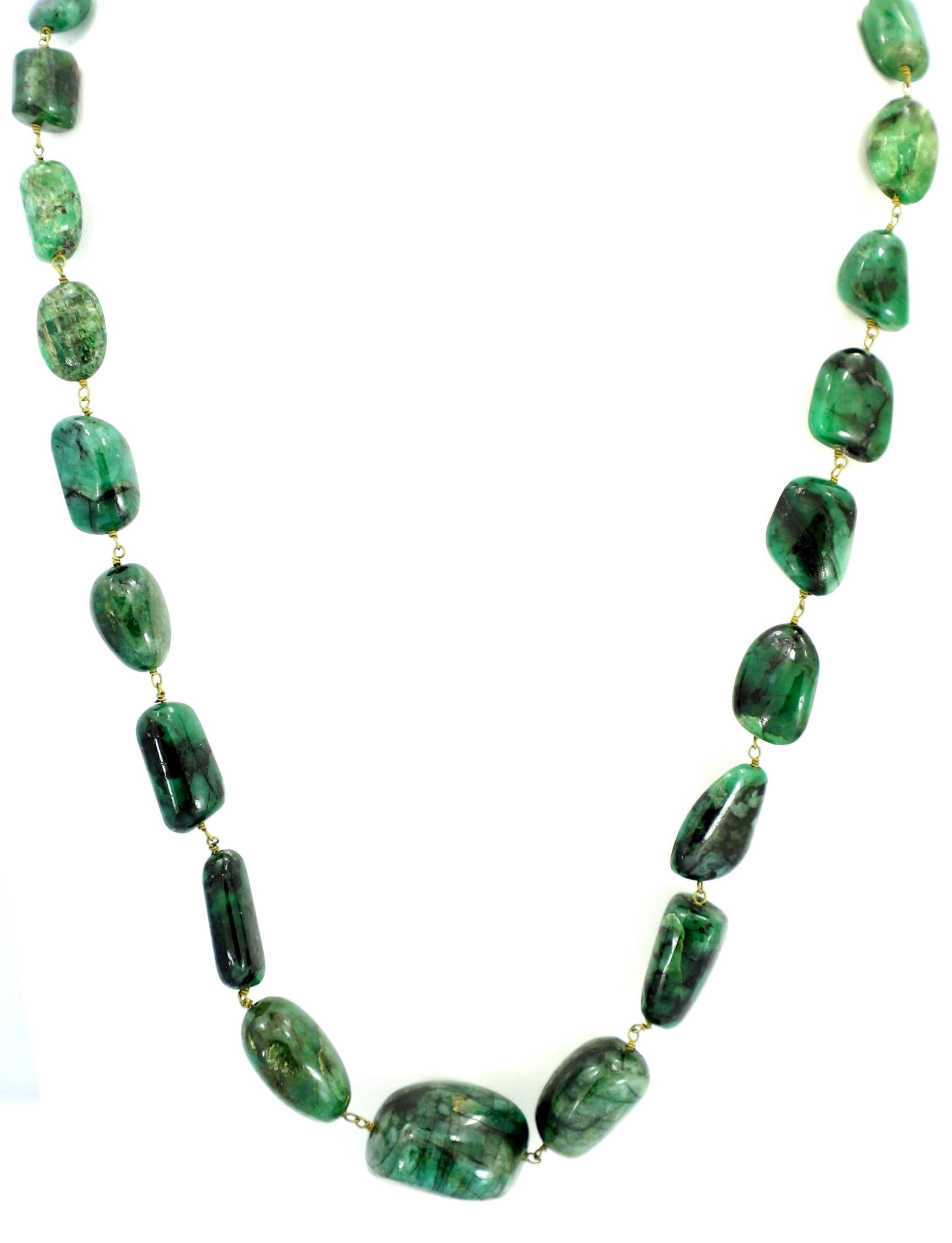 Natural Emerald Tumble Beads Strand, 403.5 Carat Green Gemstone Necklace 7mm-19mm