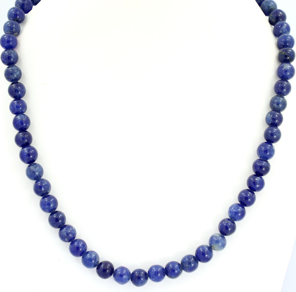 Natural Blue Sapphire Round Beads Strand, 8mm Gemstone Necklace for Jewelry Making