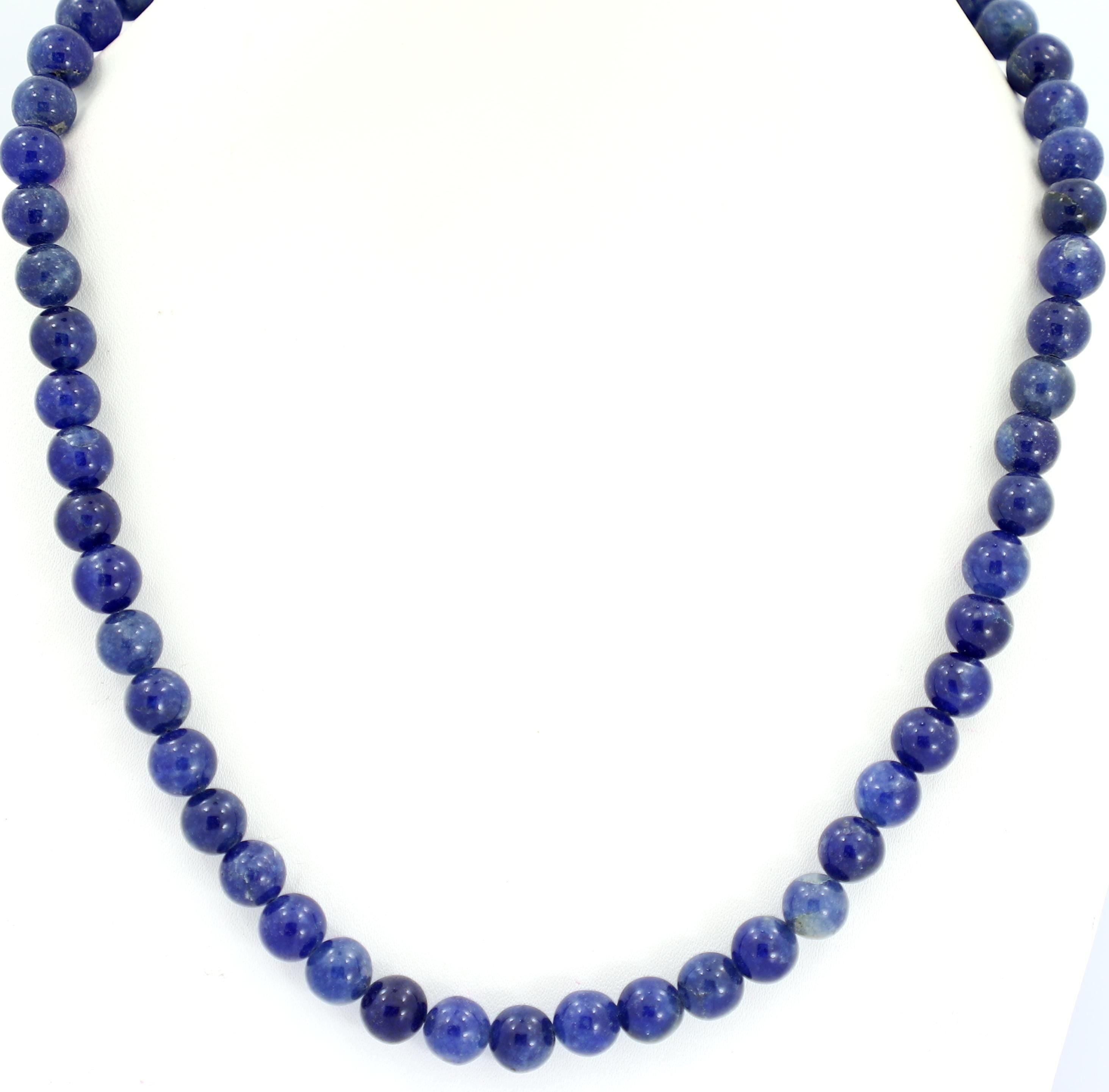 Natural Blue Sapphire Round Beads Strand, 8mm Gemstone Necklace for Jewelry Making