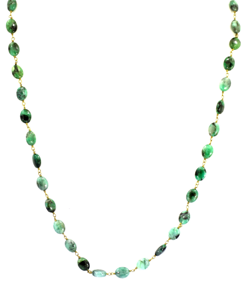 Natural Emerald Oval Beads Strand, 120.6 Carat Gemstone Necklace 7mm for Jewelry Making