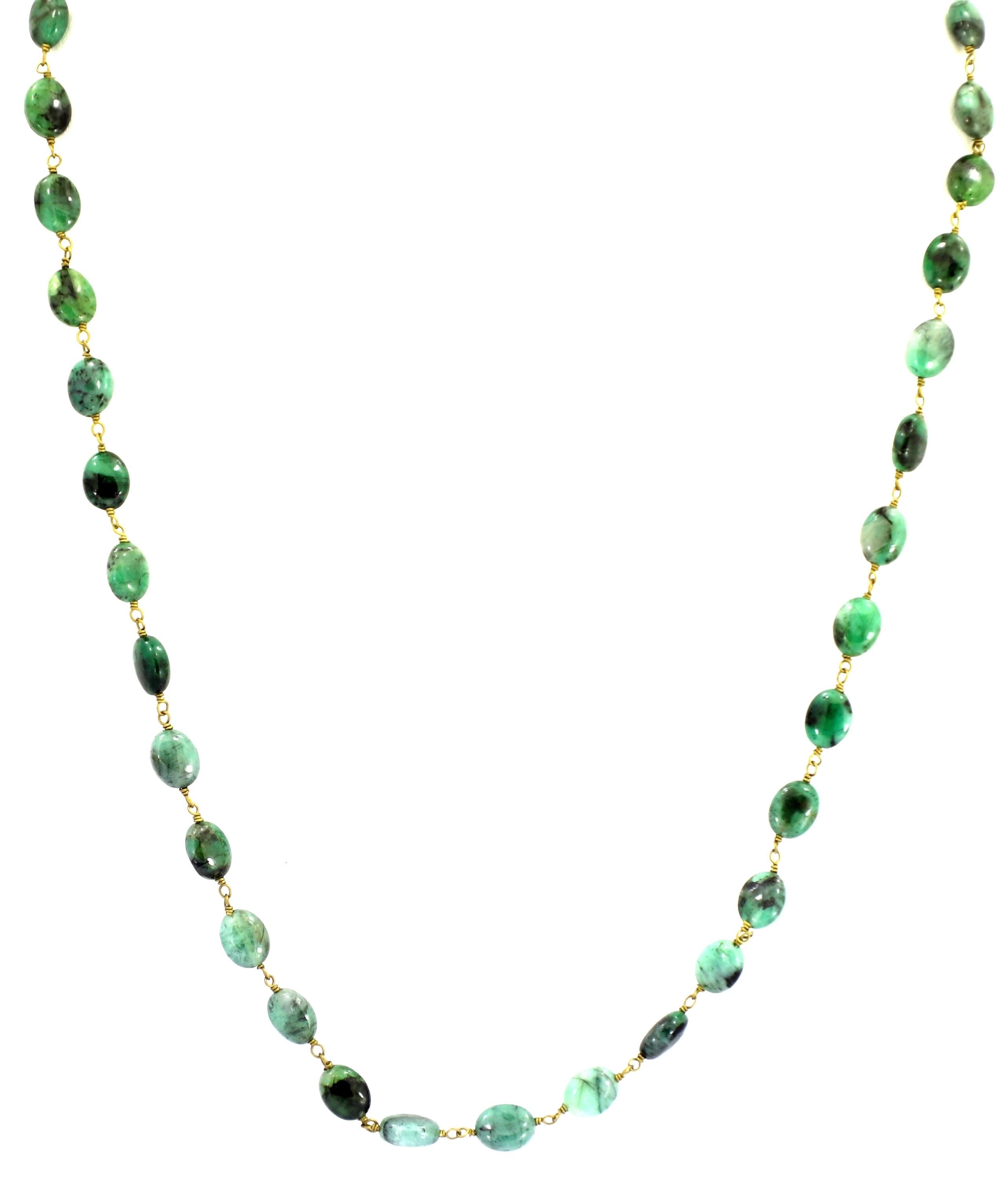 Natural Emerald Oval Beads Strand, 120.6 Carat Gemstone Necklace 7mm for Jewelry Making