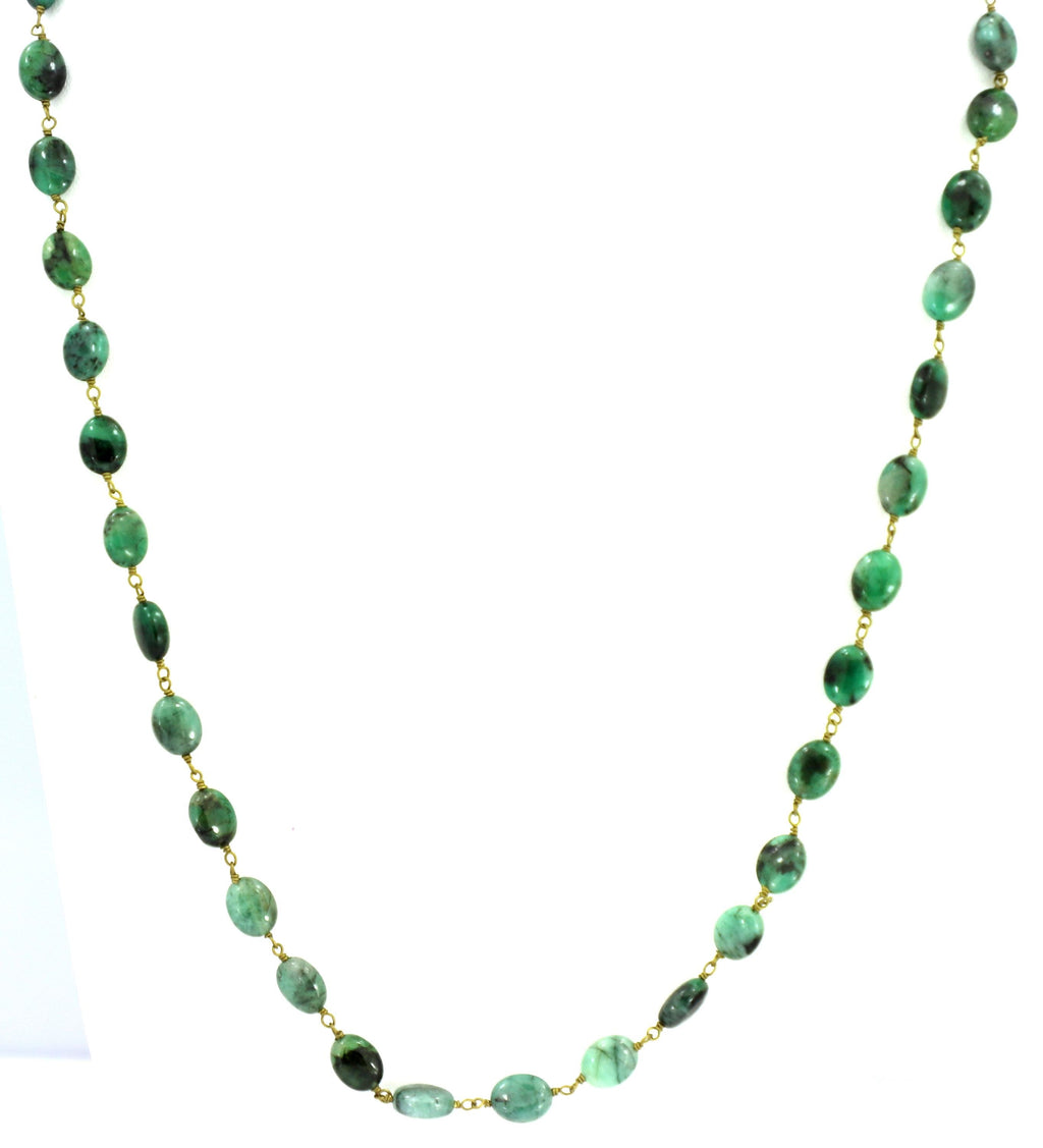 Natural Emerald Oval Beads Strand, 120.6 Carat Gemstone Necklace 7mm for Jewelry Making