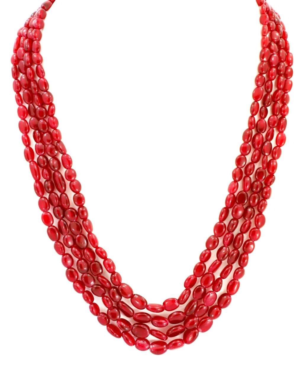 Glass-Filled Ruby Oval Beads Strand, 486.7 Carat Red Gemstone Necklace (4mm-8mm)