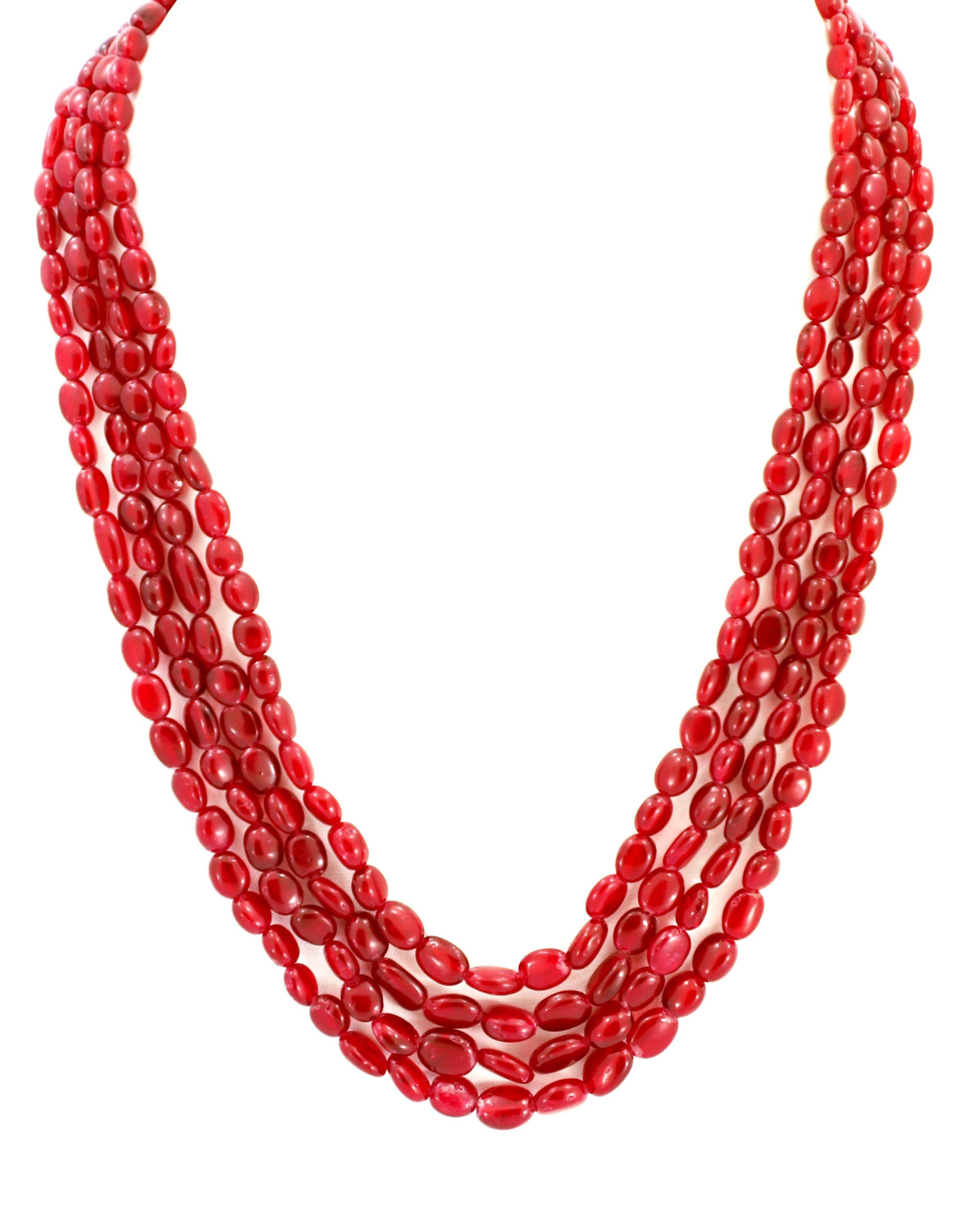Glass-Filled Ruby Oval Beads Strand, 486.7 Carat Red Gemstone Necklace (4mm-8mm)