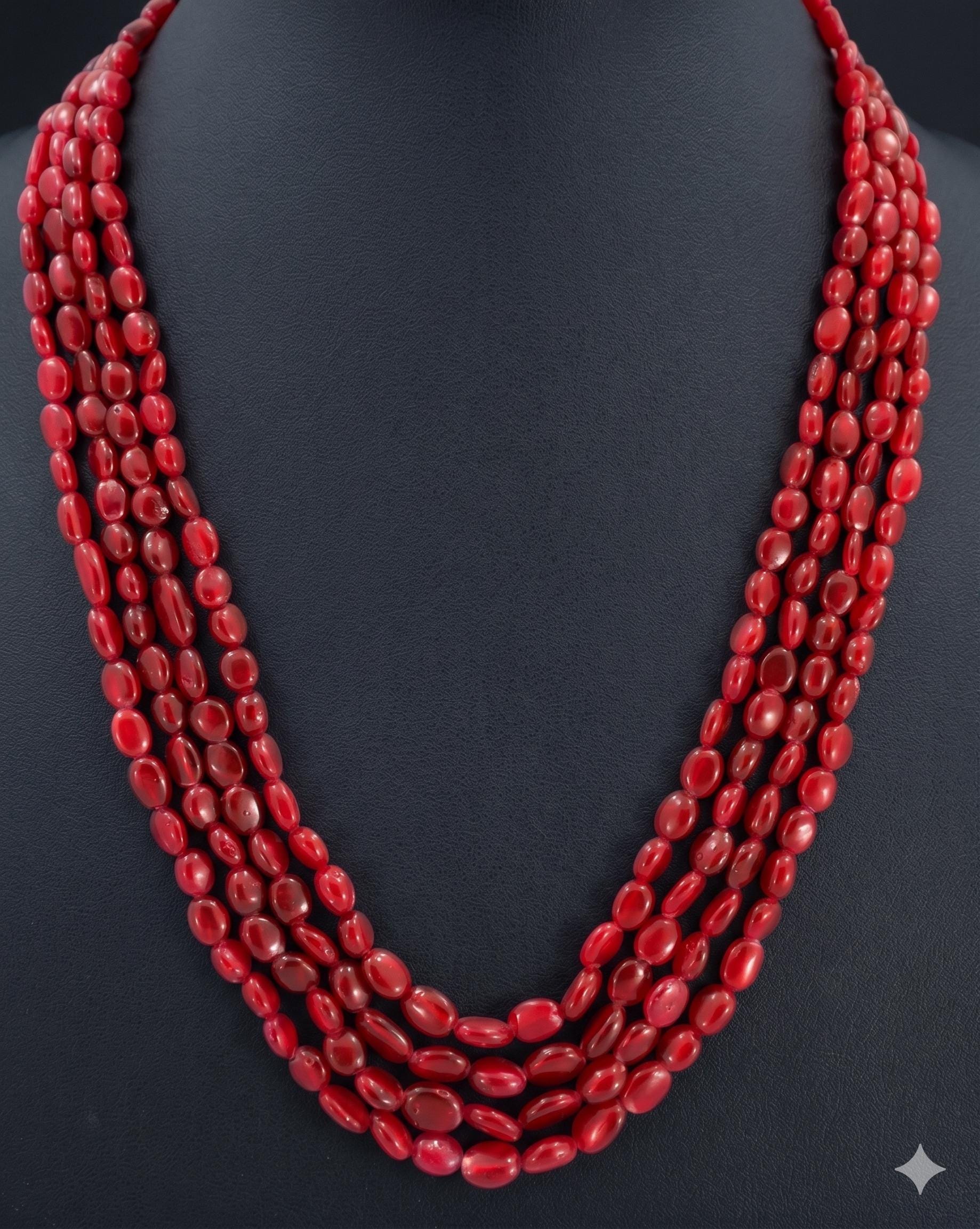 Glass-Filled Ruby Oval Beads Strand, 486.7 Carat Red Gemstone Necklace (4mm-8mm)