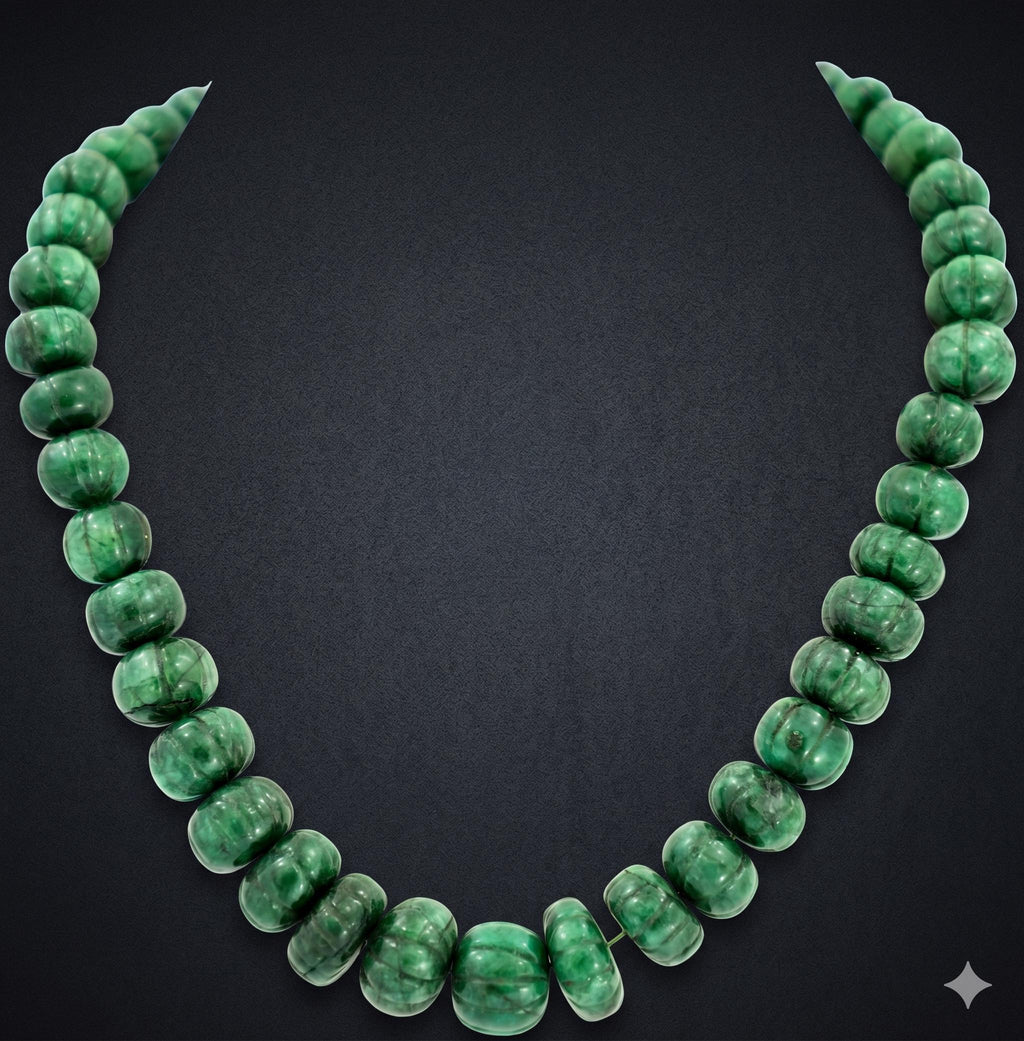 Natural Emerald Melon Cut Beads Strand, 477 Carat Gemstone Necklace 9-15mm for Jewelry Making