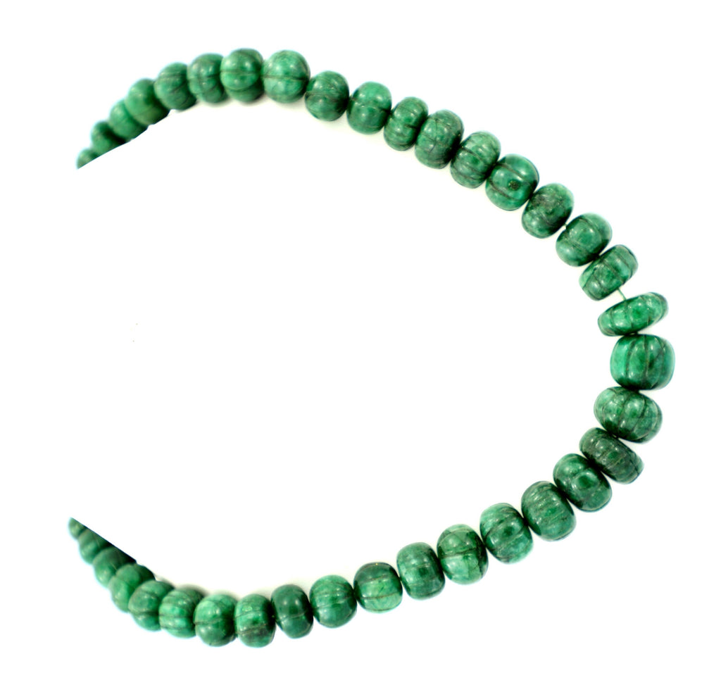 Natural Emerald Melon Cut Beads Strand, 477 Carat Gemstone Necklace 9-15mm for Jewelry Making