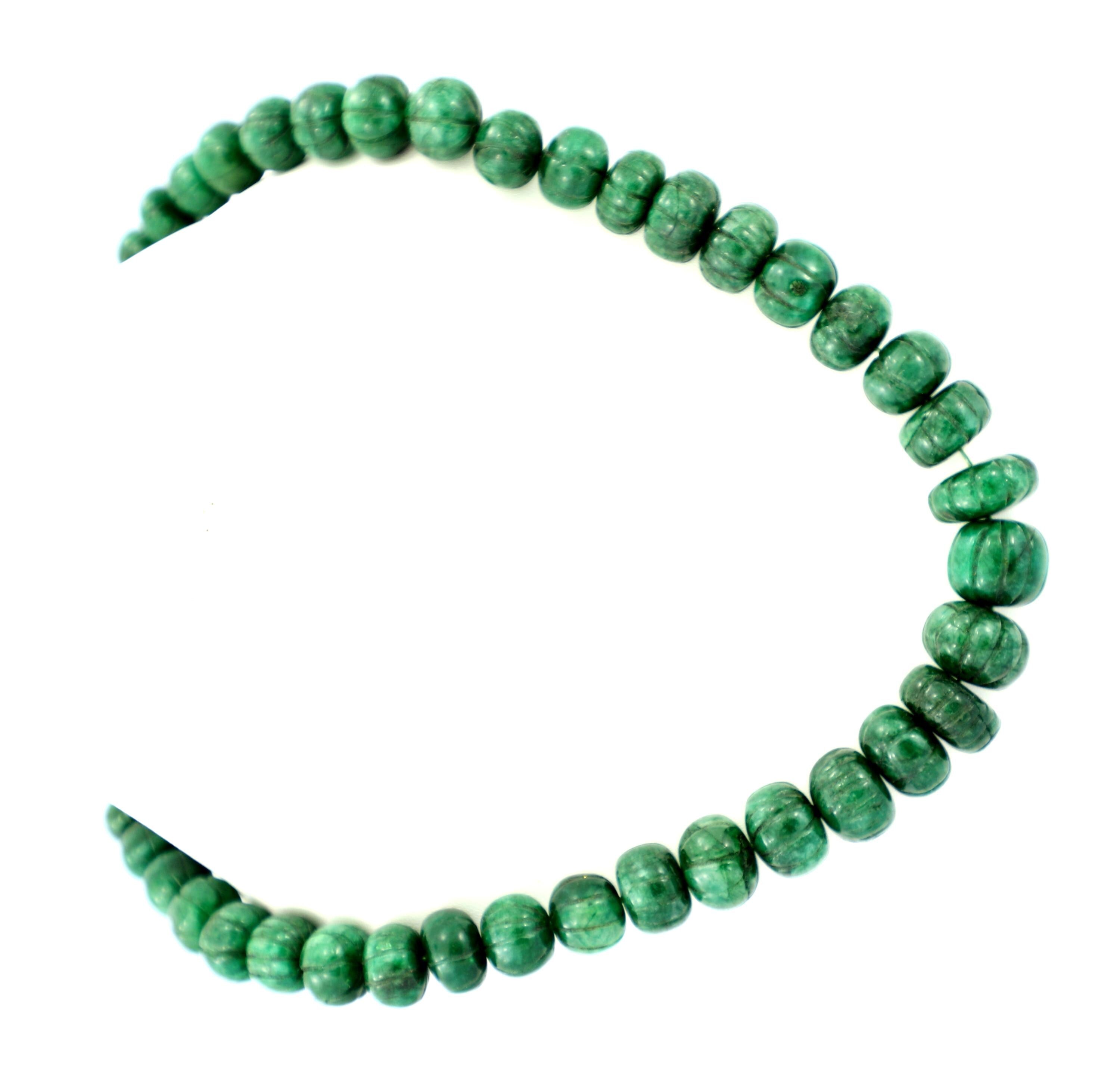 Natural Emerald Melon Cut Beads Strand, 477 Carat Gemstone Necklace 9-15mm for Jewelry Making