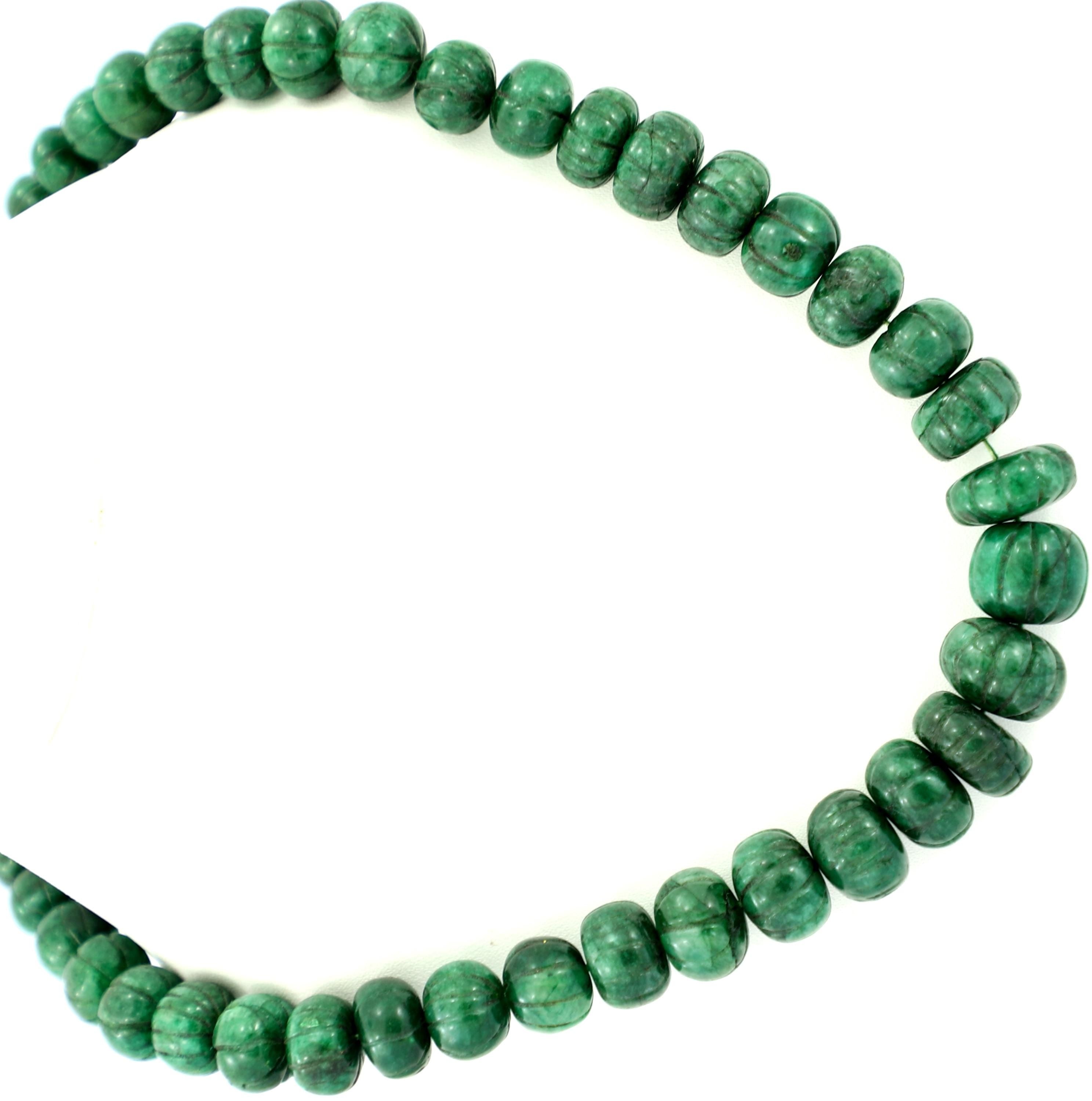 Natural Emerald Melon Cut Beads Strand, 477 Carat Gemstone Necklace 9-15mm for Jewelry Making