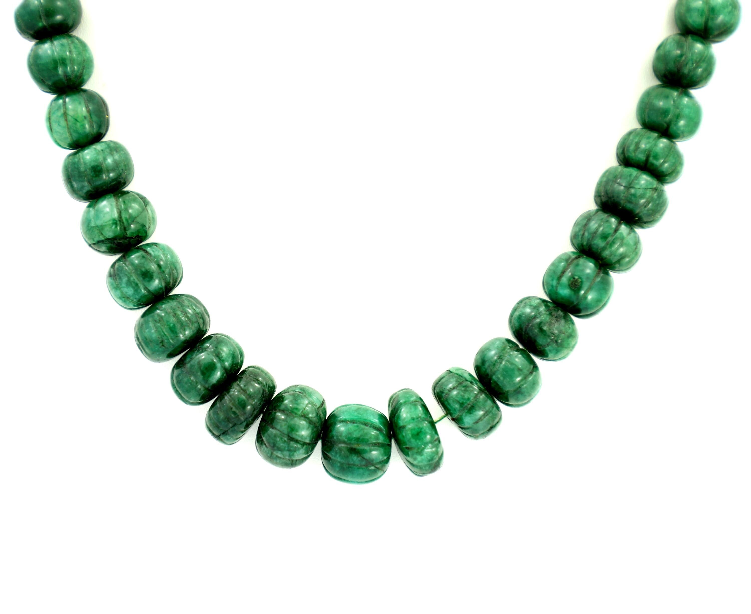 Natural Emerald Melon Cut Beads Strand, 477 Carat Gemstone Necklace 9-15mm for Jewelry Making