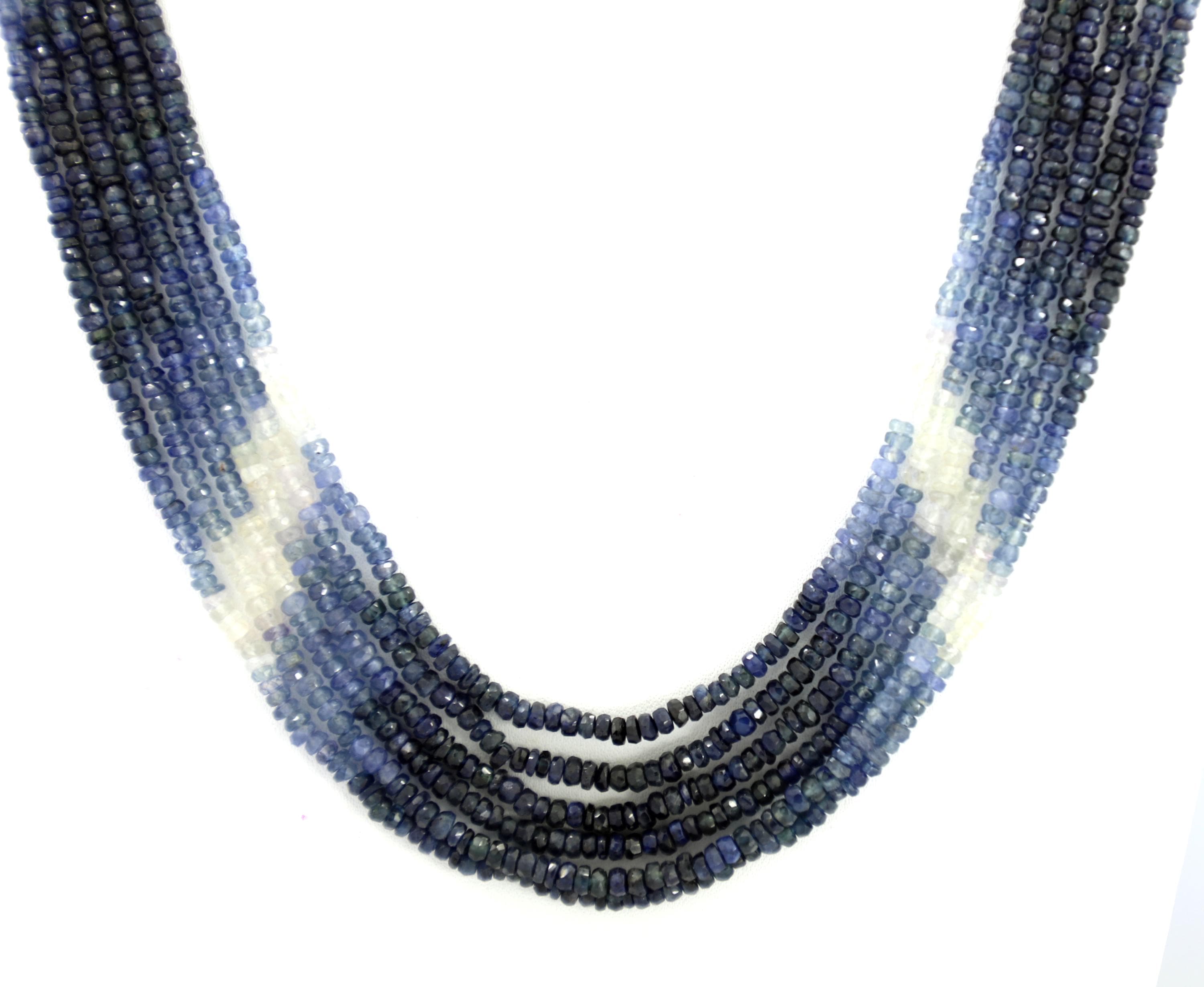 Natural Blue Sapphire Faceted Beads Strand, 228 Carat Gemstone Necklace (2mm)