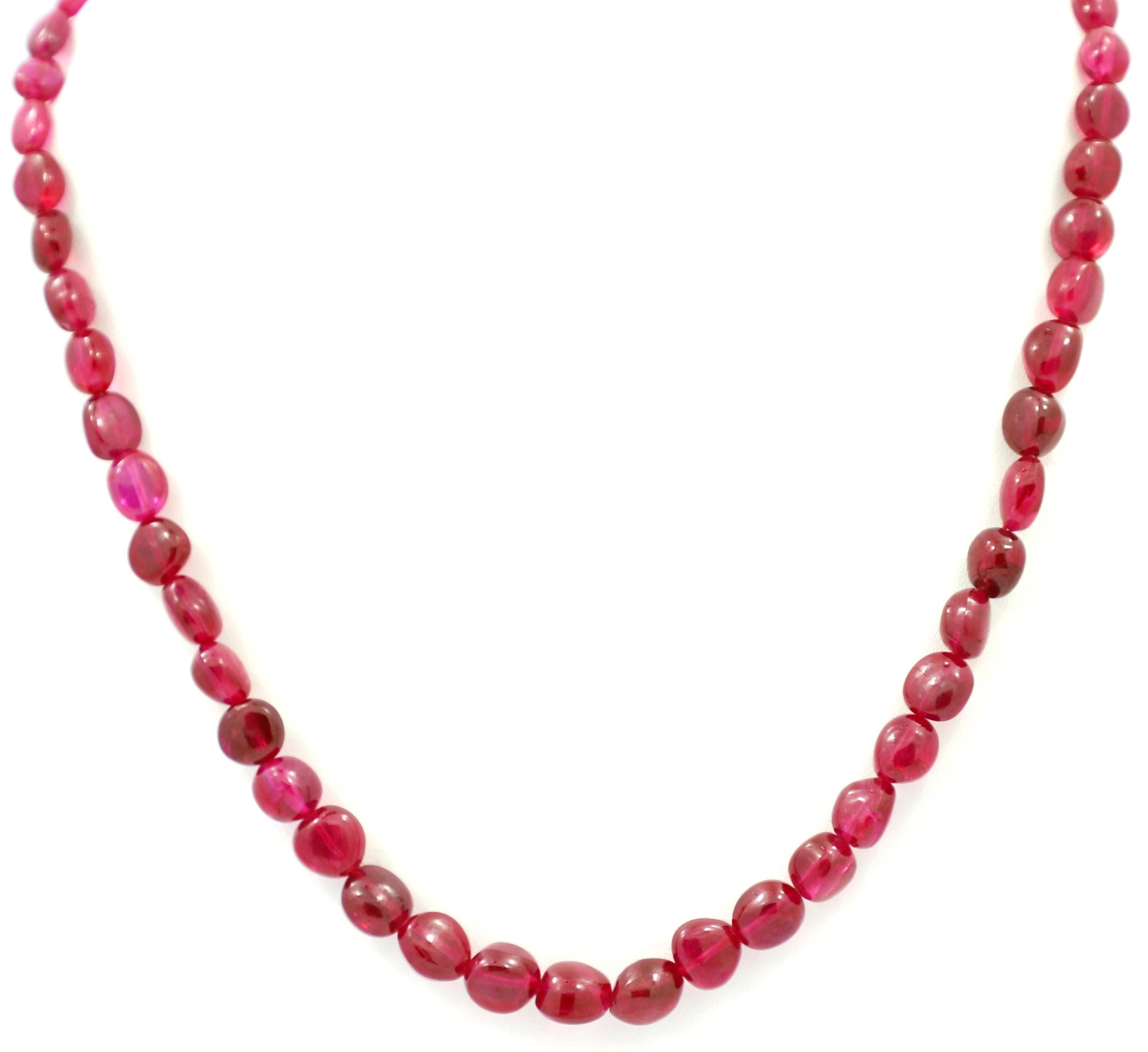 Glass-Filled Ruby Oval Beads Strand, 173.5 Carat Red Gemstone Necklace 5mm-8mm