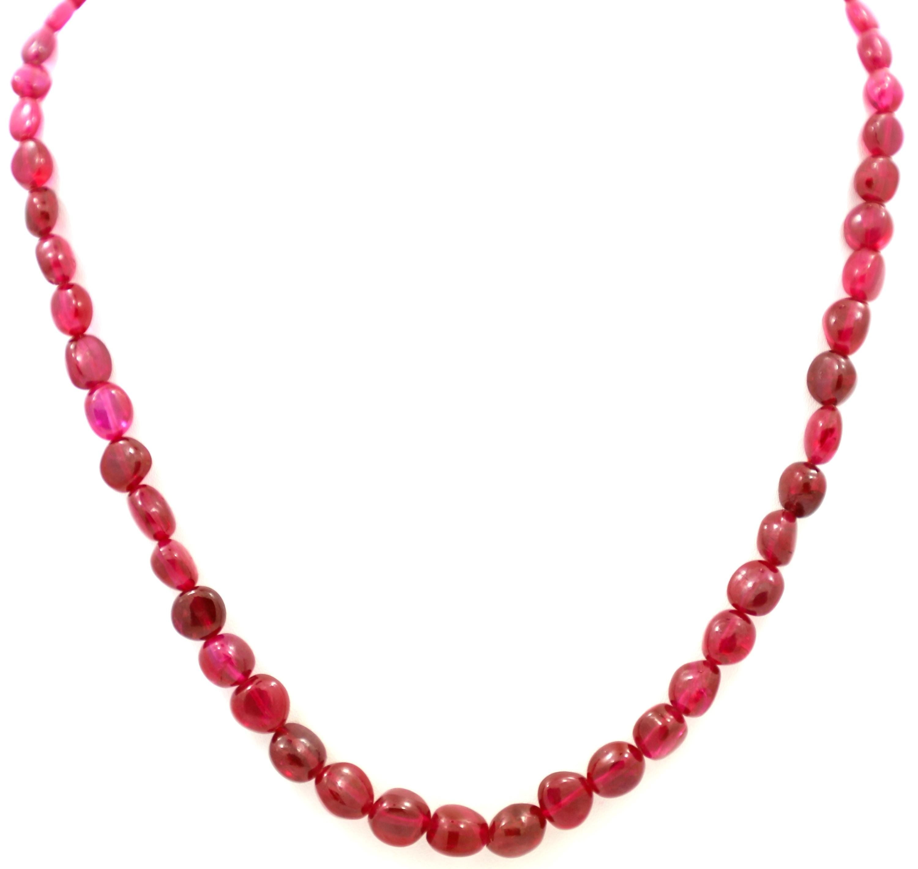 Glass-Filled Ruby Oval Beads Strand, 173.5 Carat Red Gemstone Necklace 5mm-8mm