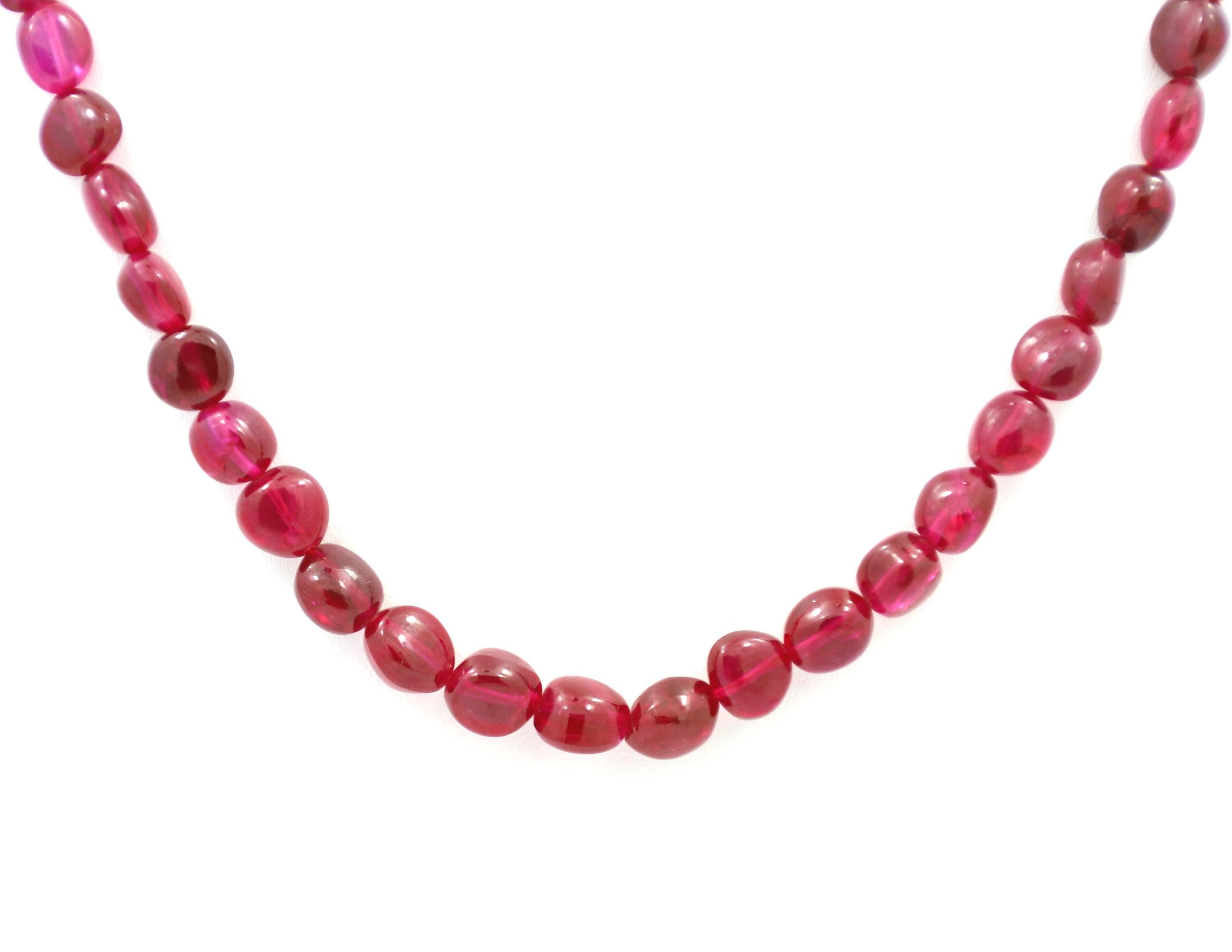 Glass-Filled Ruby Oval Beads Strand, 173.5 Carat Red Gemstone Necklace 5mm-8mm