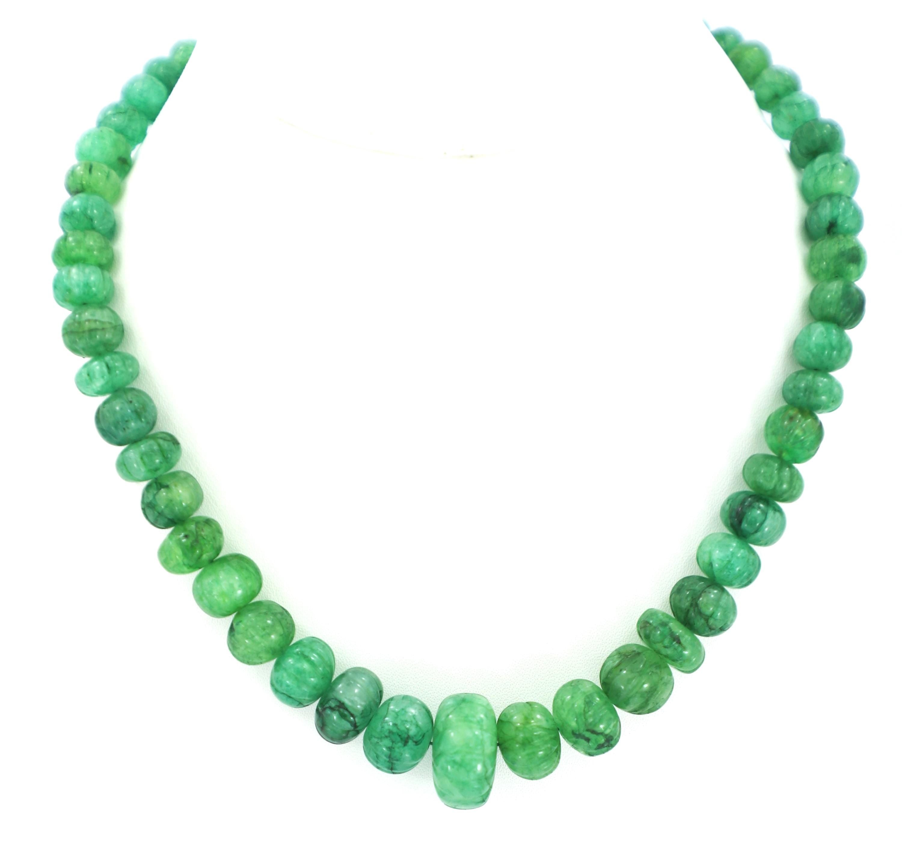 Natural Emerald Melon Cut Beads Strand, 238 Carat Gemstone Necklace 6-17mm