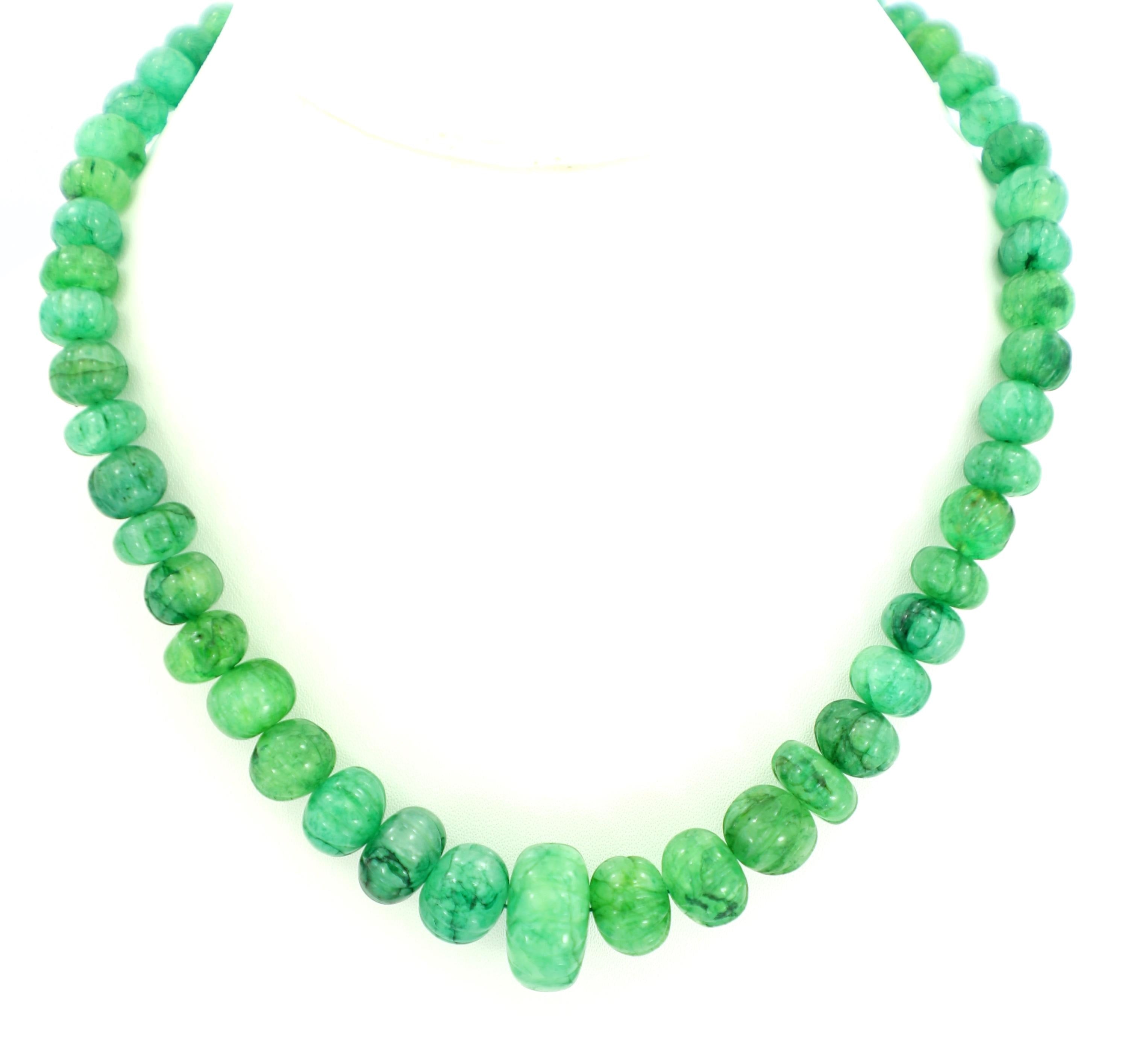 Natural Emerald Melon Cut Beads Strand, 238 Carat Gemstone Necklace 6-17mm