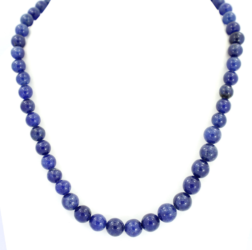 Natural Blue Sapphire Round Beads Strand, 8-11mm Gemstone Necklace for Jewelry Making