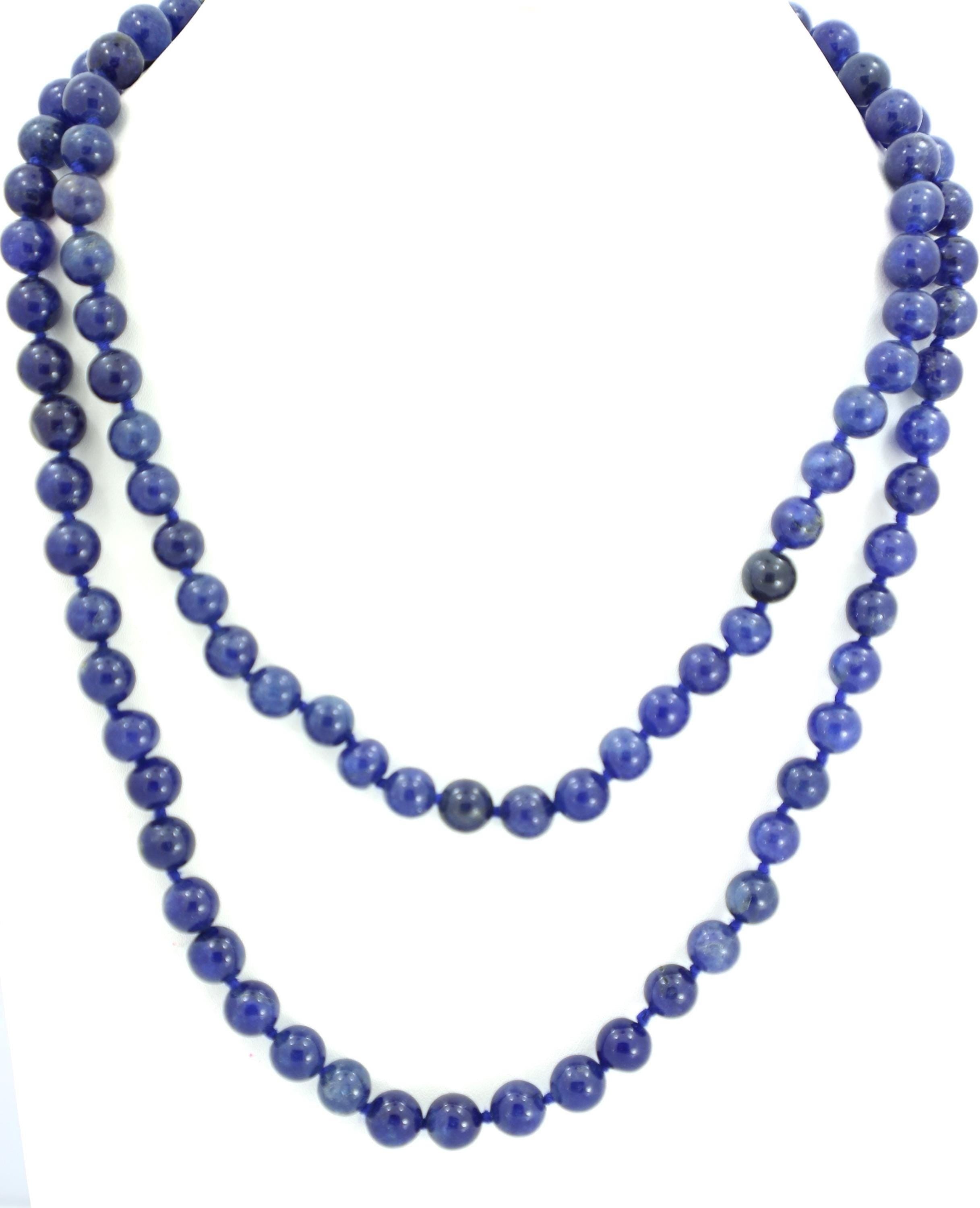 Natural Blue Sapphire Round Beads, Extra Long Strand, 8mm Gemstone Necklace