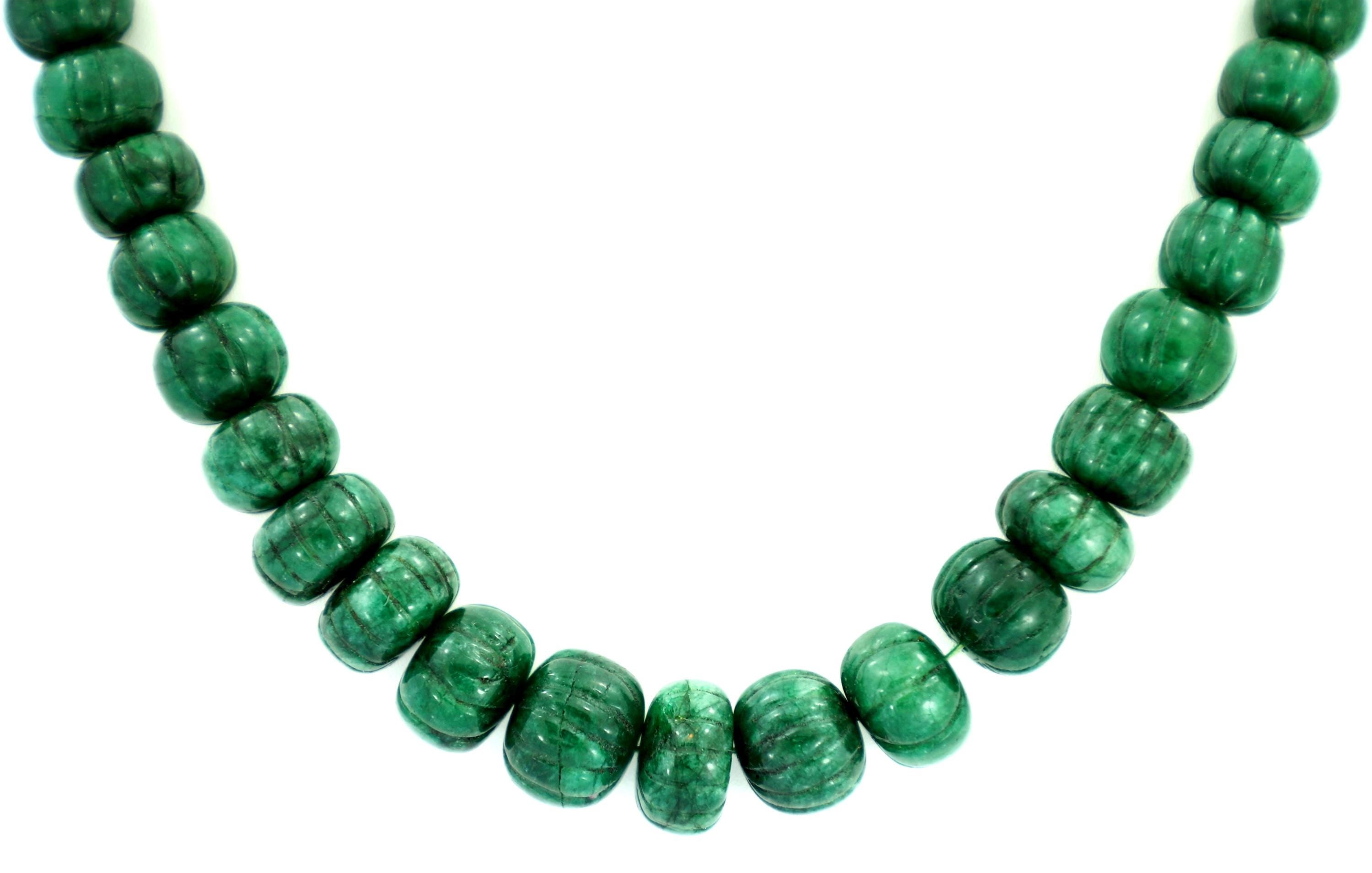 Natural Emerald Melon Cut Beads Strand, 509 Carat Gemstone Necklace 8-16mm for Jewelry Making