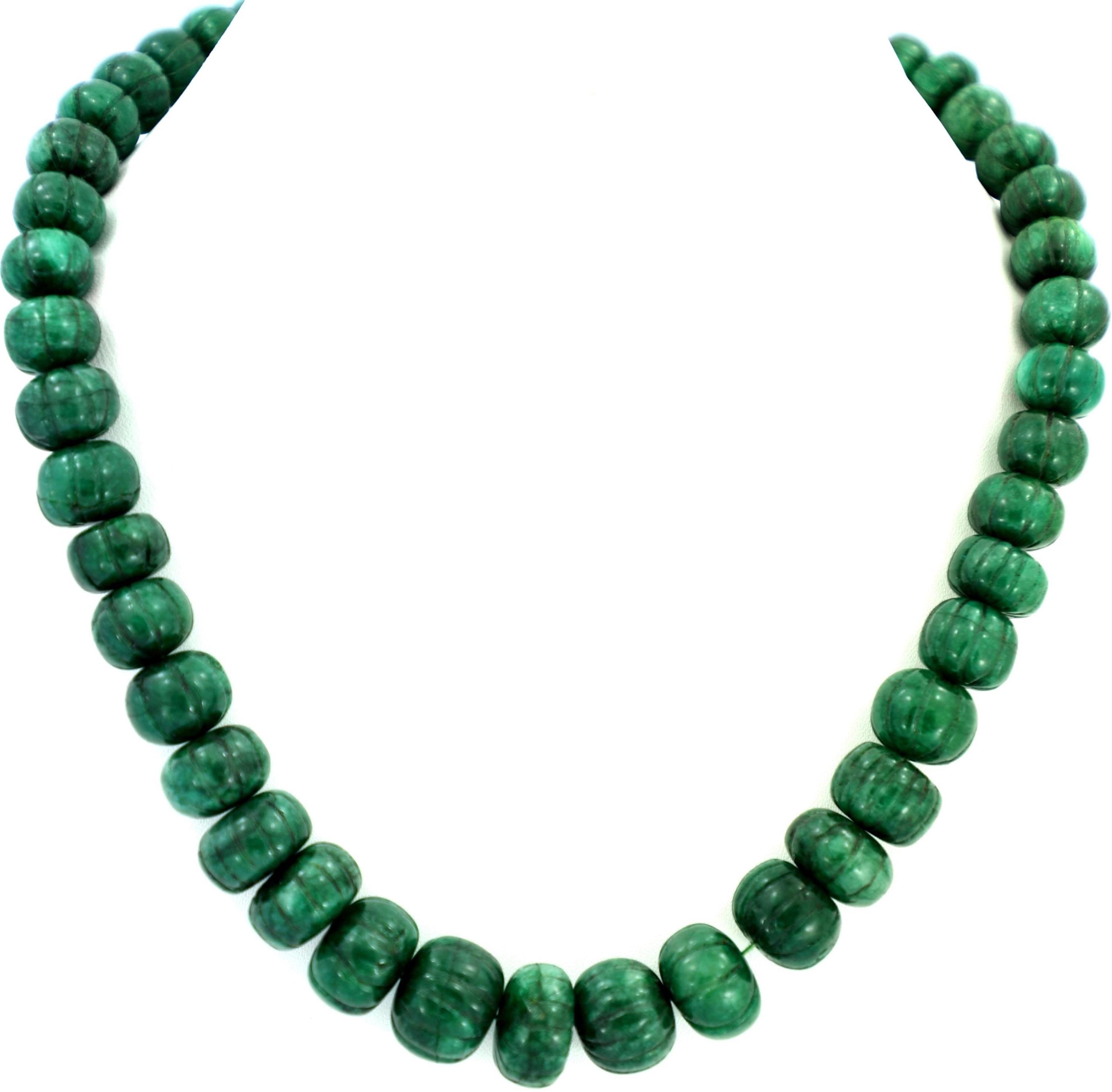 Natural Emerald Melon Cut Beads Strand, 509 Carat Gemstone Necklace 8-16mm for Jewelry Making