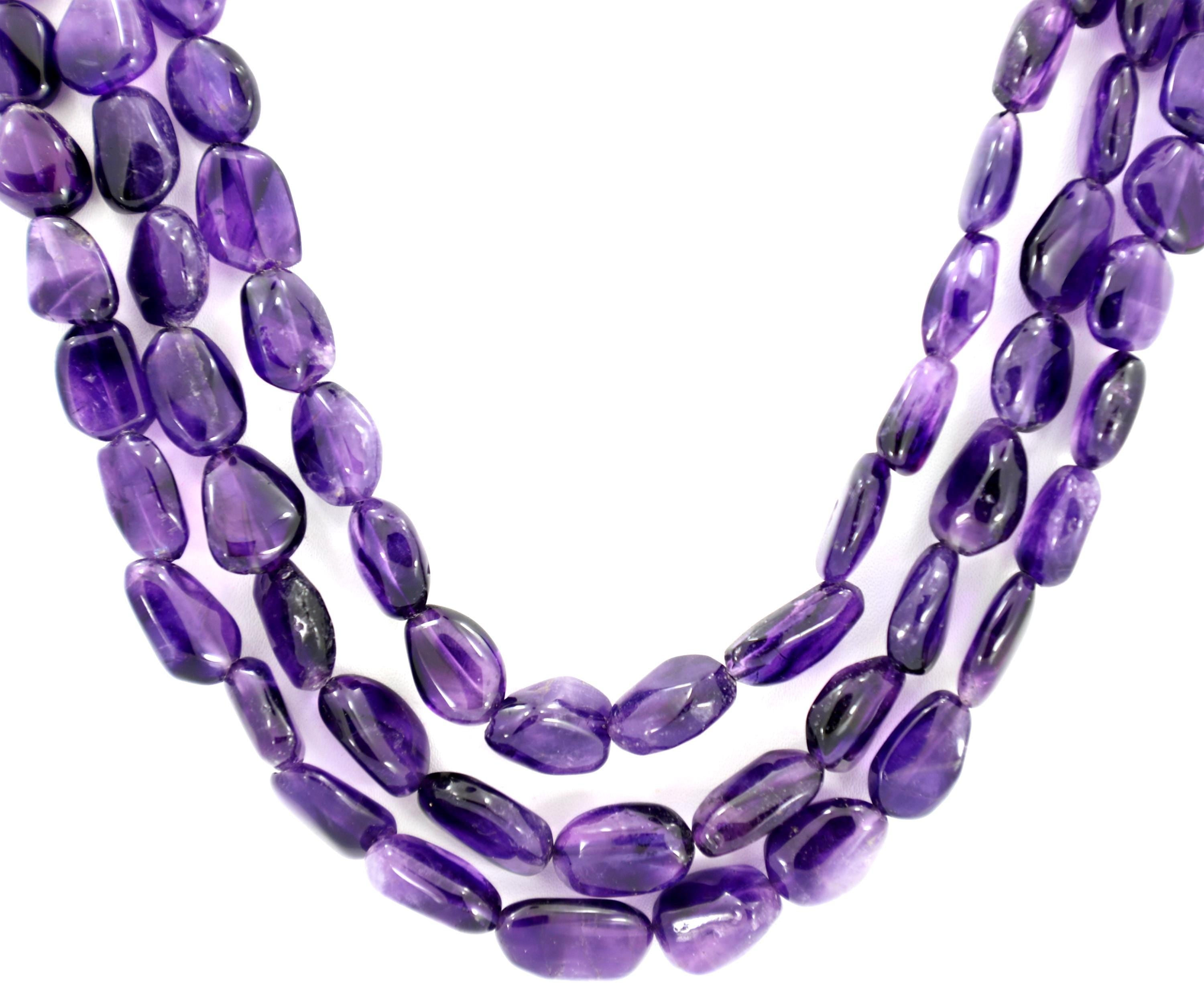 Natural Amethyst Tumble Beads Strand, 592 Carat Gemstone Necklace 9mm-11mm