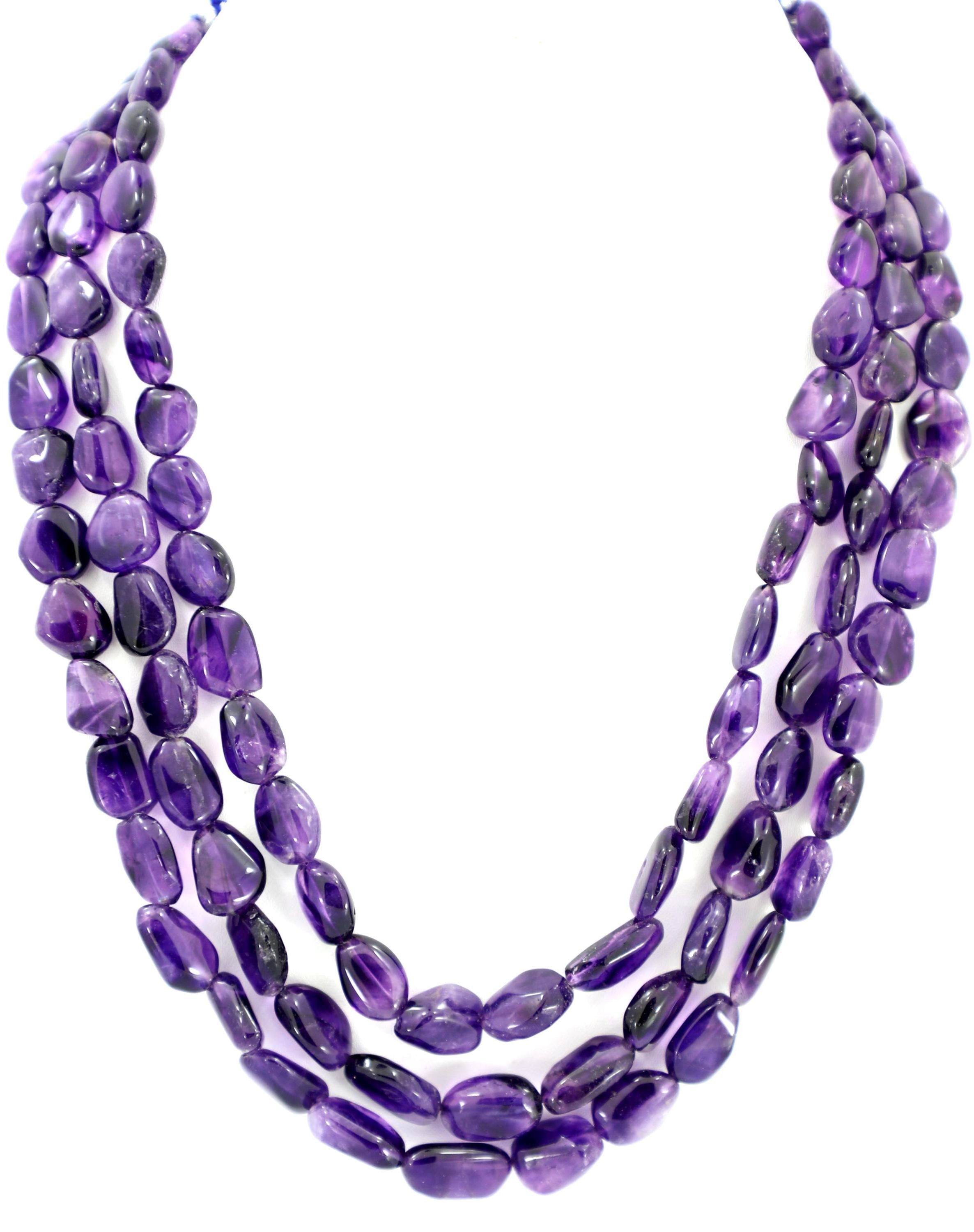 Natural Amethyst Tumble Beads Strand, 592 Carat Gemstone Necklace 9mm-11mm