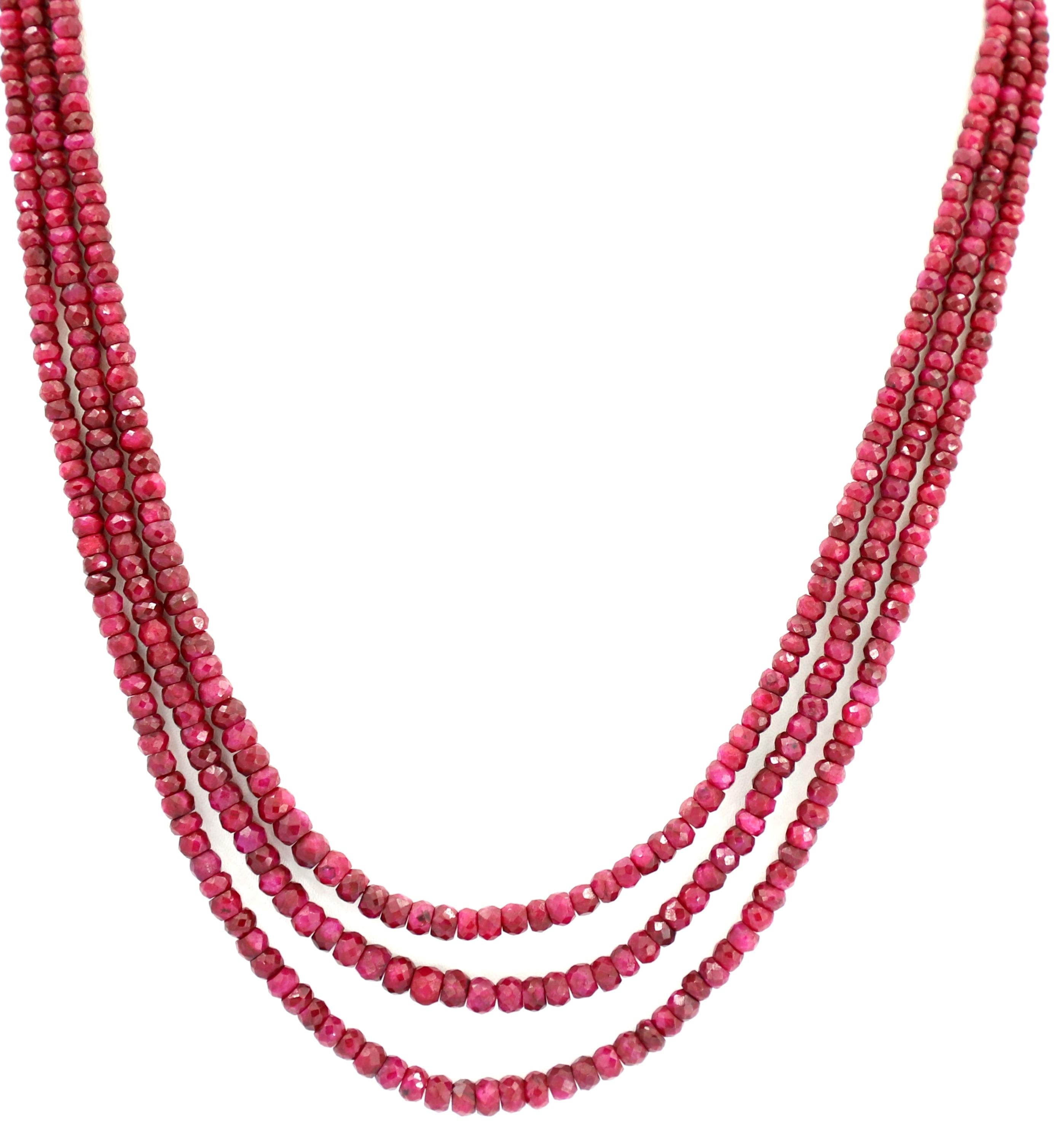 Natural Ruby Faceted Beads Strand, 320 Carat Gemstone Necklace 3mm-5mm