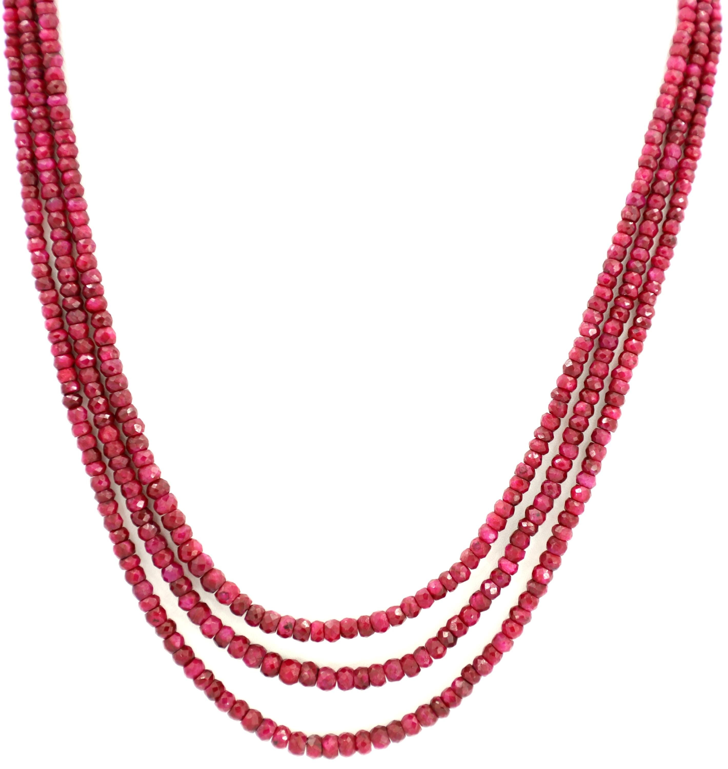 Natural Ruby Faceted Beads Strand, 320 Carat Gemstone Necklace 3mm-5mm