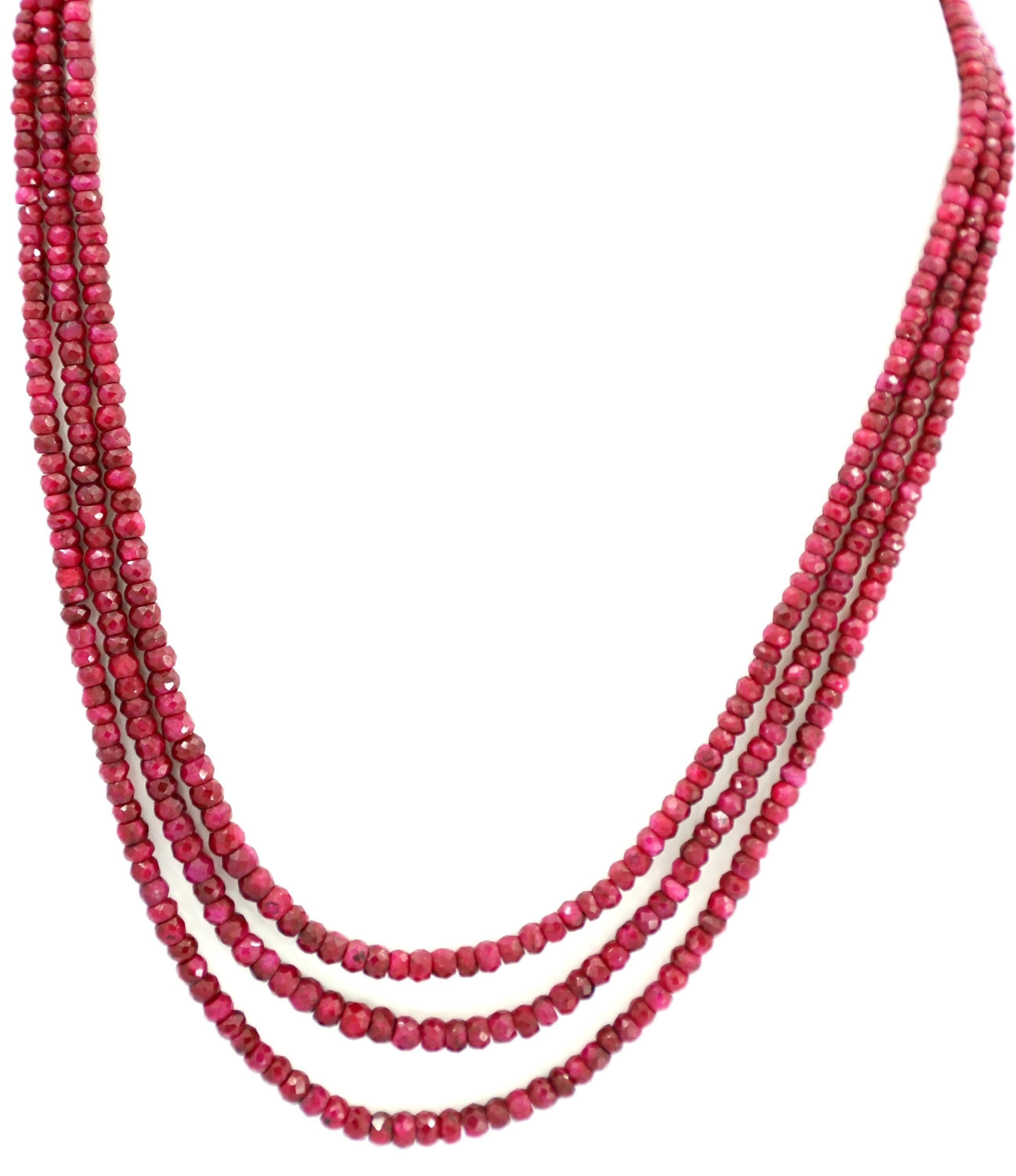Natural Ruby Faceted Beads Strand, 320 Carat Gemstone Necklace 3mm-5mm