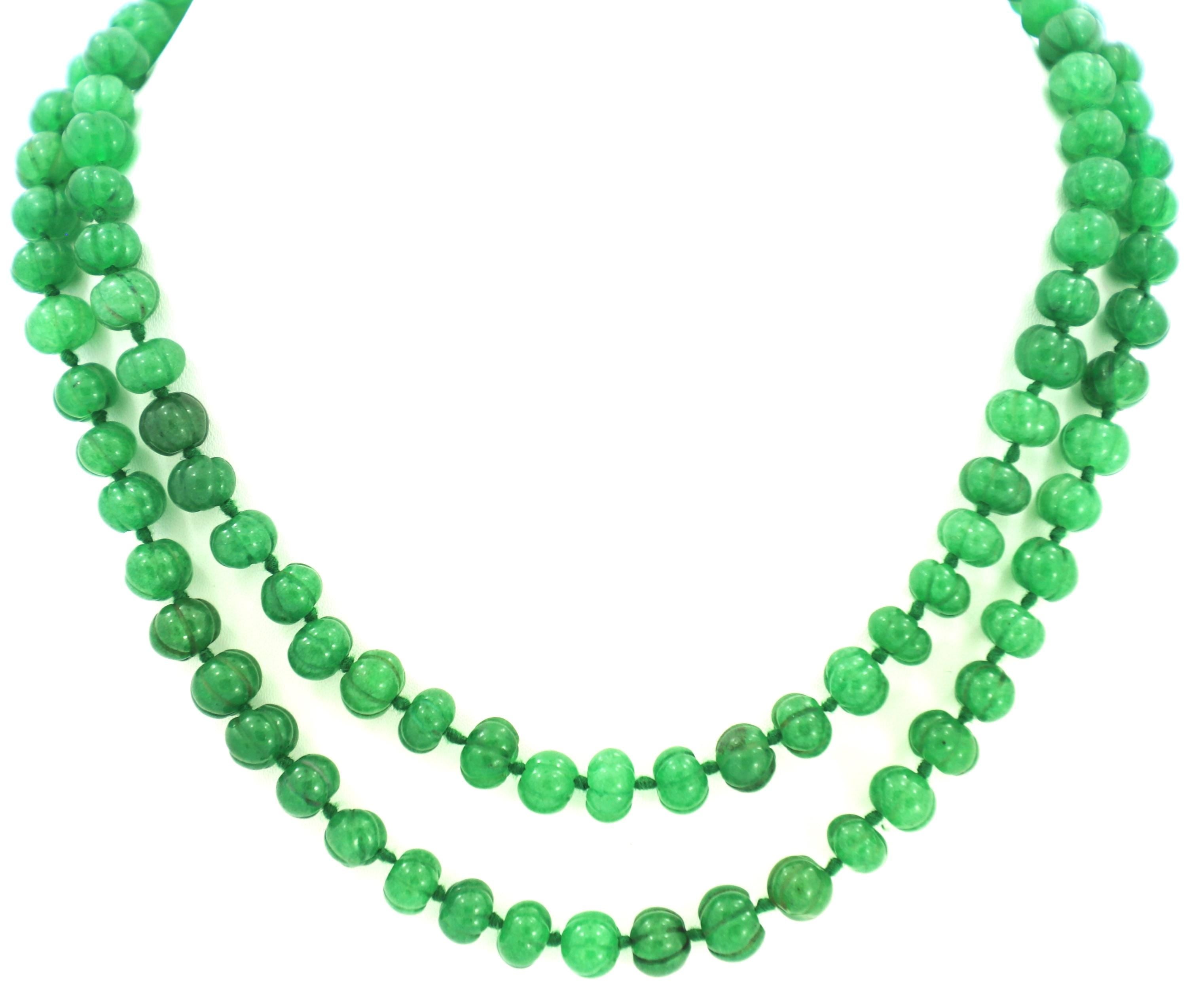 Natural Emerald Melon Cut Beads Strand, 8mm Carved Gemstone Necklace Supply