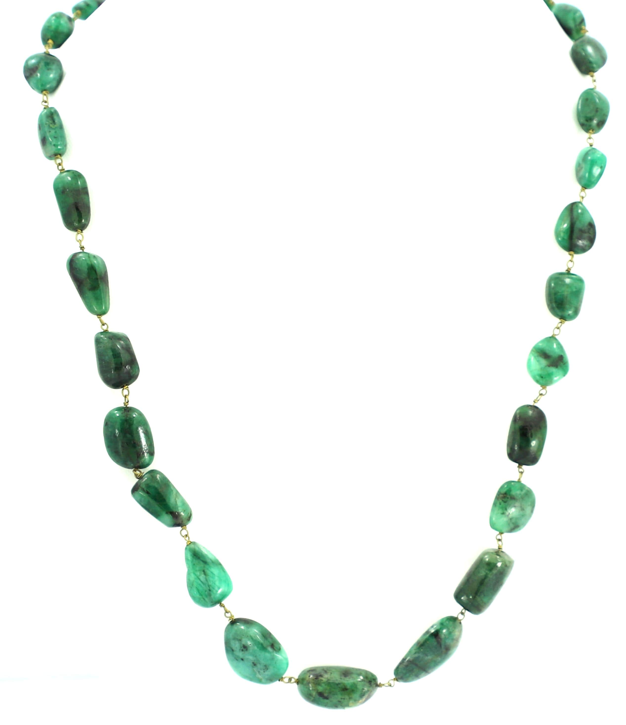 Natural Emerald Tumble Beads Strand, 298 Carat Green Gemstone Necklace (4mm-13mm)