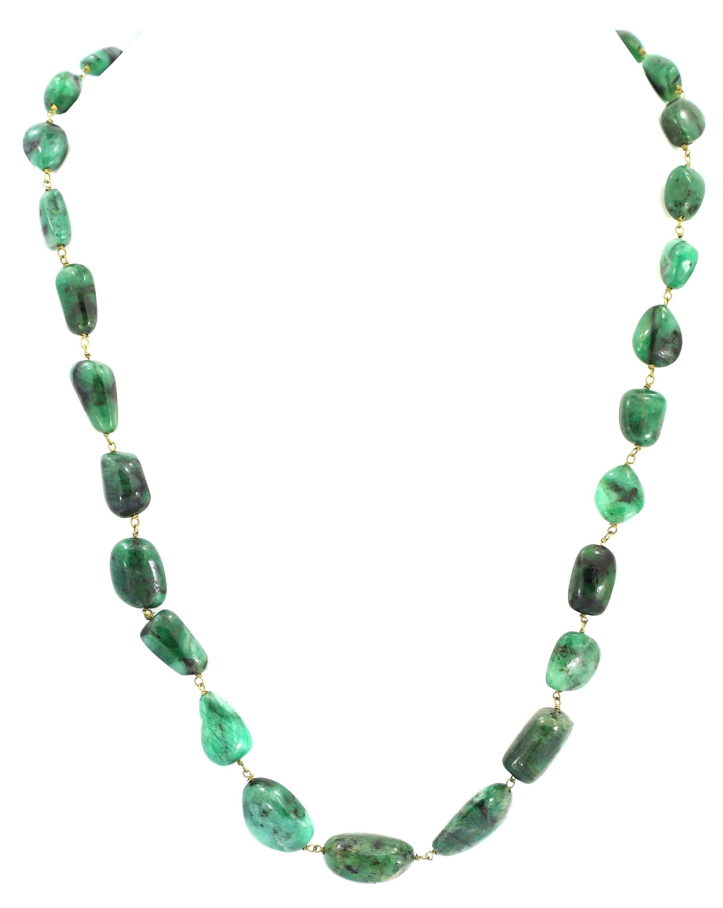 Natural Emerald Tumble Beads Strand, 298 Carat Green Gemstone Necklace (4mm-13mm)